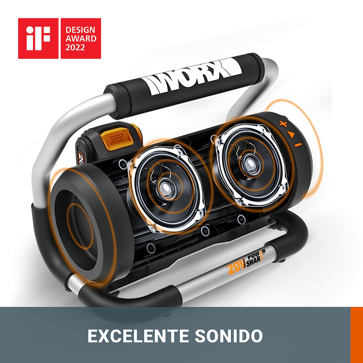 WORX Altavoz Bluetooth WX009.9 de 20 V, sin batería ni Cargador