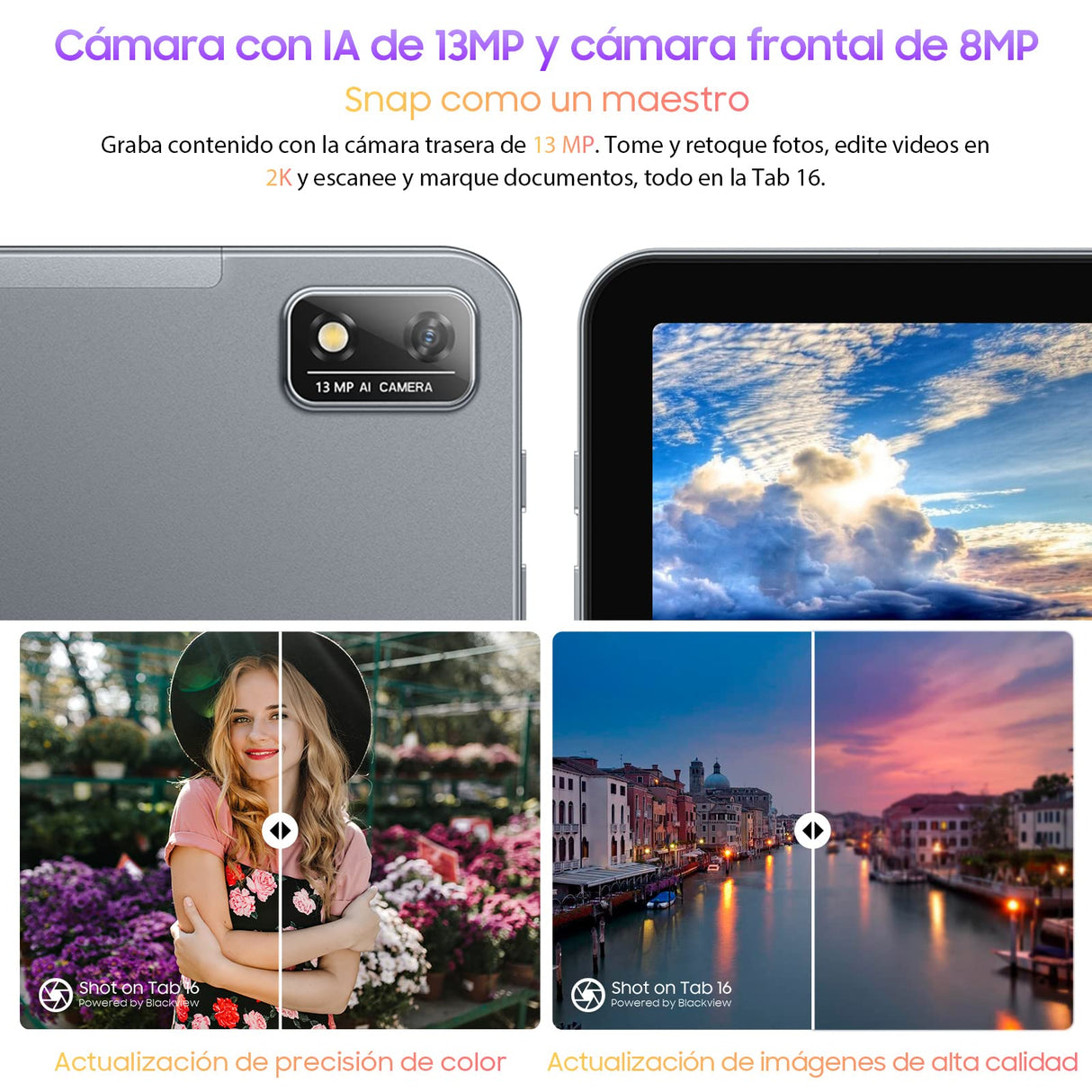 Blackview Tab16 Tablet 11 Pulgadas, 14(8+6)GB RAM + 256GB ROM(1TB TF) 2K FHD Pantalla Tablets Android 12, 4G LTE & 5G WiFi, Widevine L1, 4 Altavoces/8MP+13MP/Face ID/GPS/OTG/con Lapiz & Funda