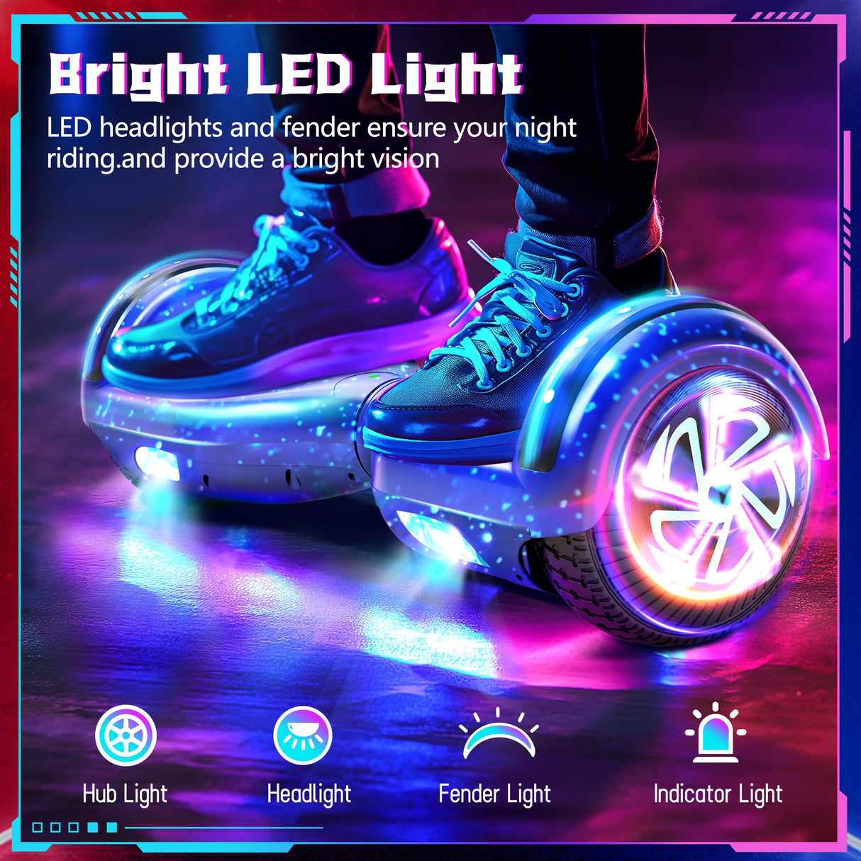 SISIGAD Hoverboard 6.5 inch, self-balancing Eclectic Scooter easy to control, non-slip, LED lights, Bluetooth speaker