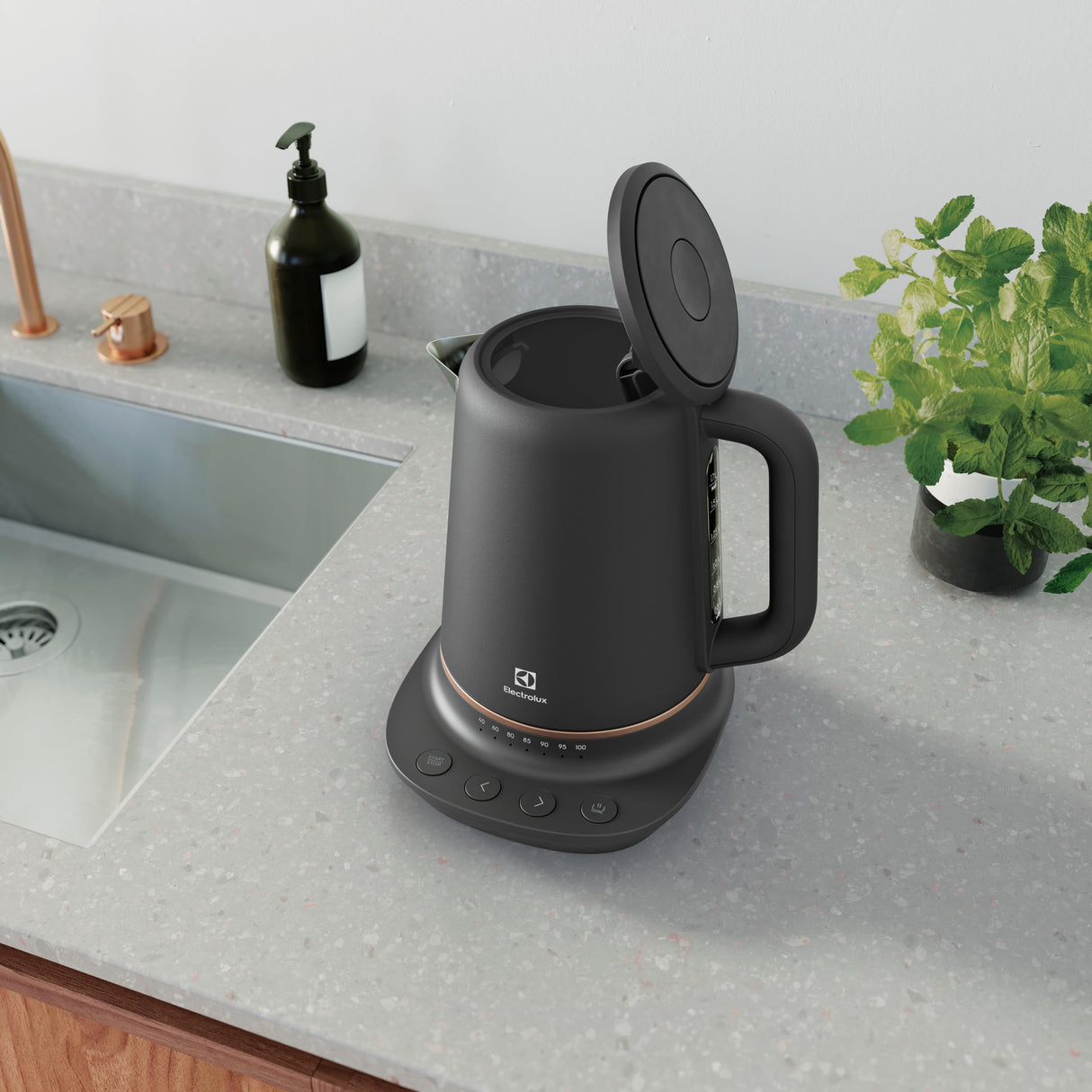 Electrolux 910 003 582 E7K16BP Hervidores, Acero inoxidable, 1.7 liters, Negro, Cobre