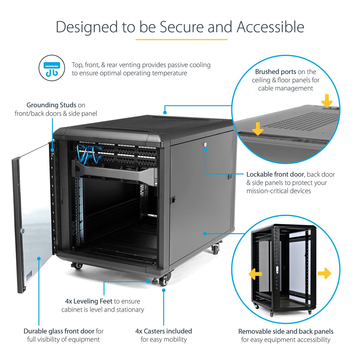 StarTech.com Armario Rack para Servidores 12U 19" 4 Columnas, Rack de Servidores con Carriles de Montaje Ajustables
