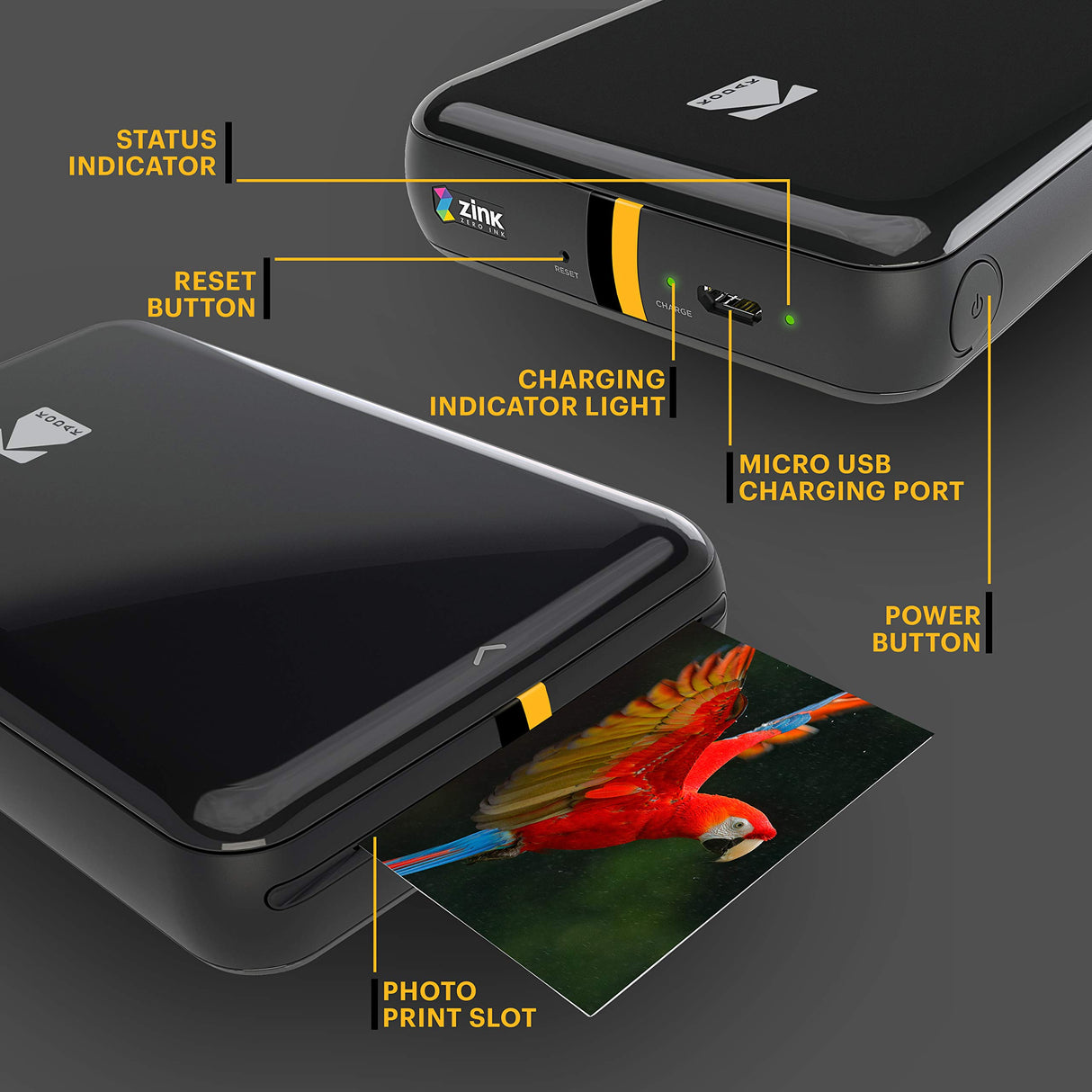 KODAK Step Impresora de fotos instantánea para smartphone - Mini portátil inalámbrica en color - Fotos adhesivas Zink 2x3” - Bluetooth compatible con iOS y Android - App de edición divertida - Negro