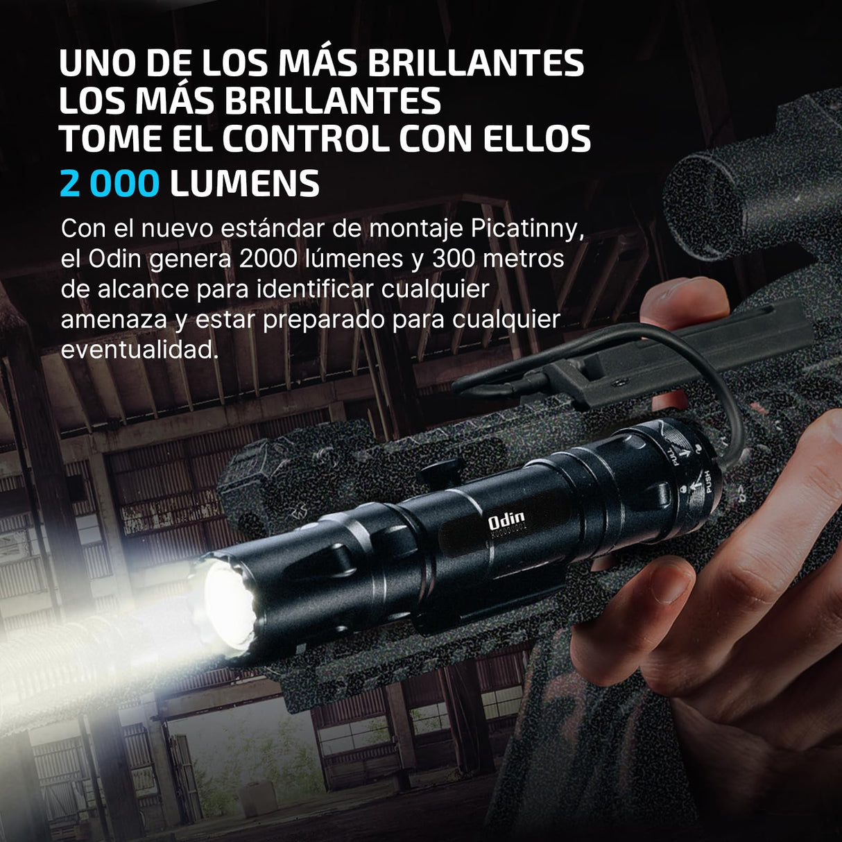 OLIGHT Odin Linterna Táctica Con Batería Recargable Diseñada Profesionalmente 2000 Lúmenes 300 Metros Potente Actividades Deportivas(Negro)