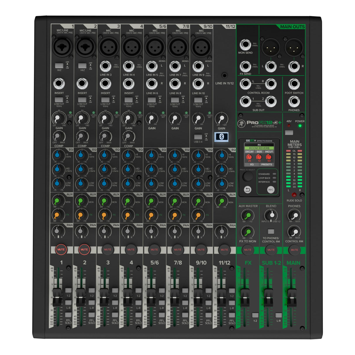 MACKIE ProFX12v3+ Mezclador Analógico de 12 Canales con Efectos Mejorados, Modos de Grabación USB y Bluetooth Negro
