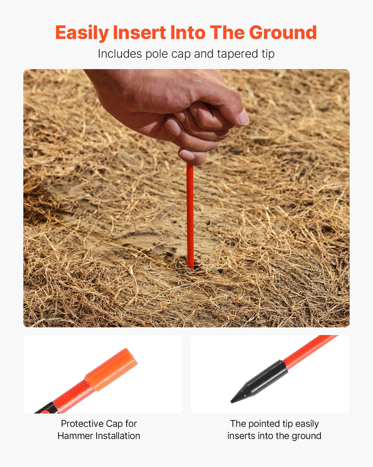 VEVOR Marcadores de Entrada, 500 PCS de Φ 8 x 1220 mm Reflectores de Alta Visibilidad con Brocas de Acero de 30 cm Bastones Reflectantes de Fibra de Vidrio para Nieve, Estacionamientos, Pasarelas