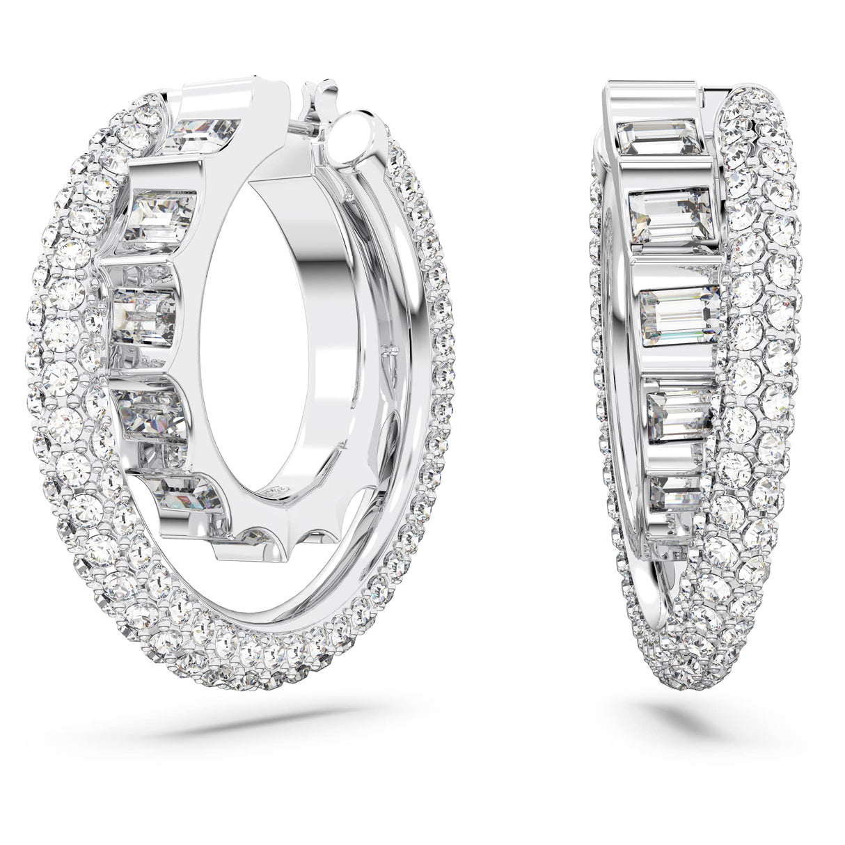 Swarovski Pendientes de Aro Rota para Mujer, Pendientes con un Diseño de Doble Aro, en Baño de Rodio, Colección Rota de Swarovski