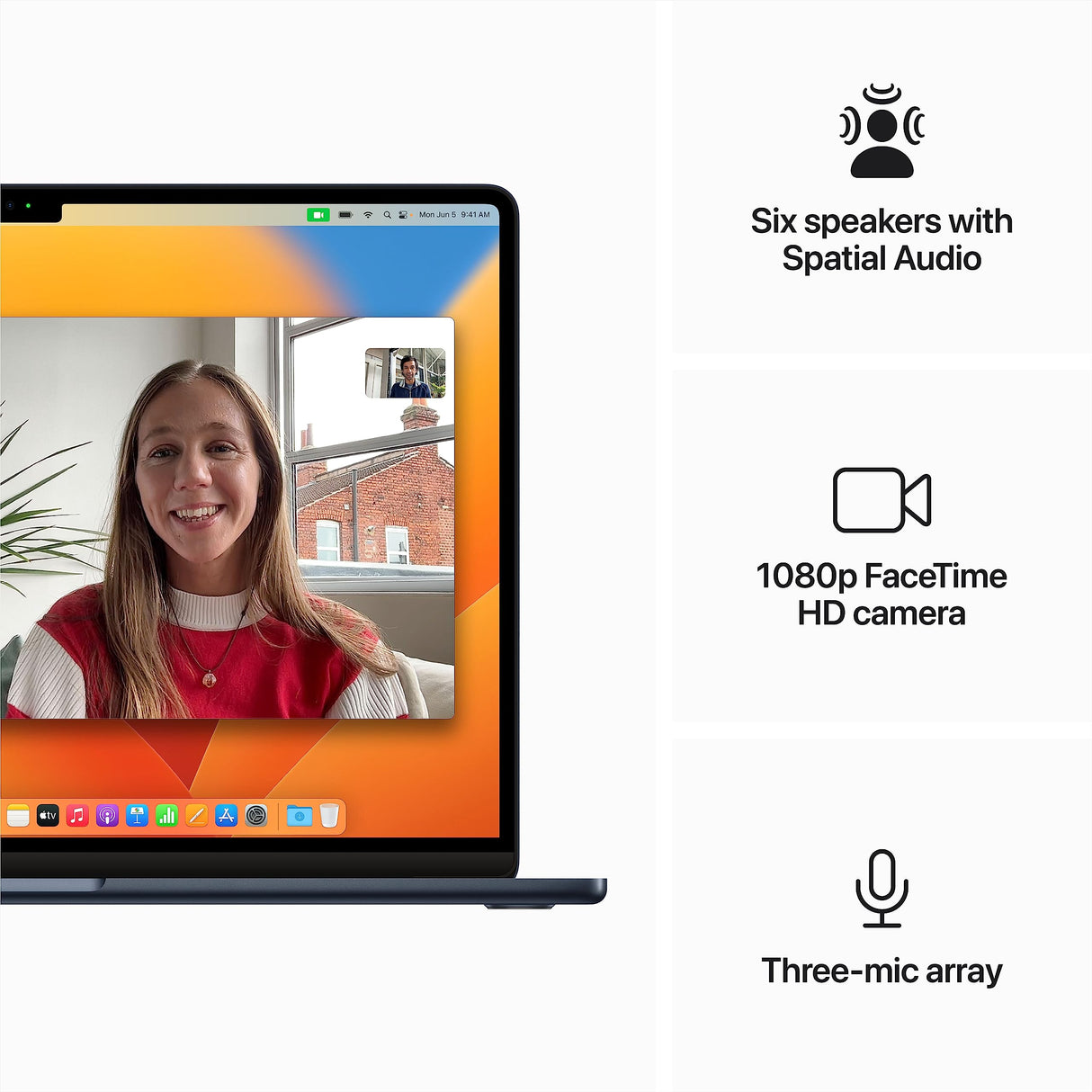 Apple 2023 MacBook Air (de 15 polegadas, Processador M2 da Apple com CPU 8‑Core e GPU 10‑Core, 8GB Memória unificada, 256 GB) - Azul-Nocturno