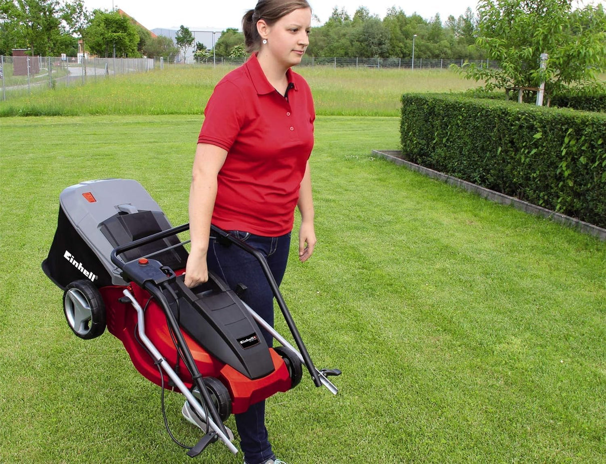Einhell GC-EM 1536 - Cortacésped eléctrico (1500 W, altura de corte 5 niveles | 25-65 mm , ancho de corte 36 cm, hasta 600m² de jardín, 38L de capacidad de bolsa)
