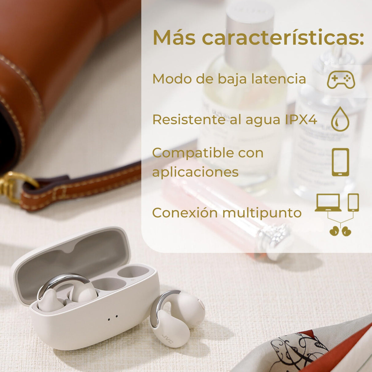 JVC Auriculares Inalámbricos Bluetooth | 24h de Batería y Carga Rápida | Oreja Abierta | Ligeros y Resistentes al Agua | Deportivos con IPX4 y Control Táctil - HA-NP1T Blanco