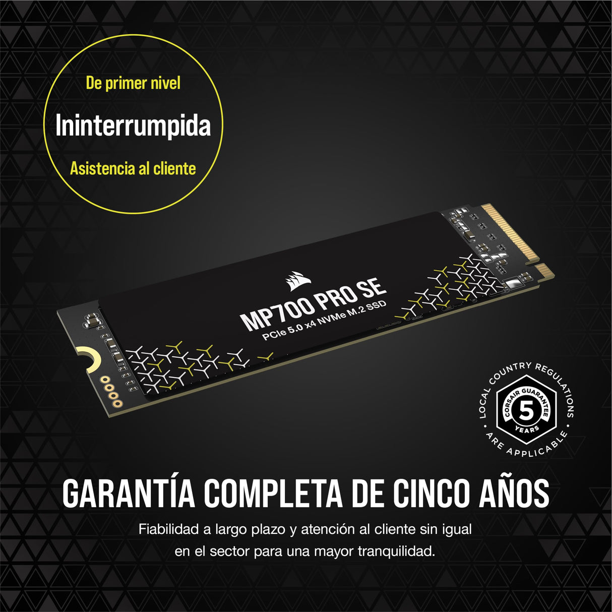 Corsair MP700 Pro SE 4 TB M.2 PCIe Gen5 x4 NVMe 2.0 SSD – M.2 2280 – hasta 14.000 MB/s Velocidad de Lectura Secuencial – TLC NAND de Alta Densidad – Negro
