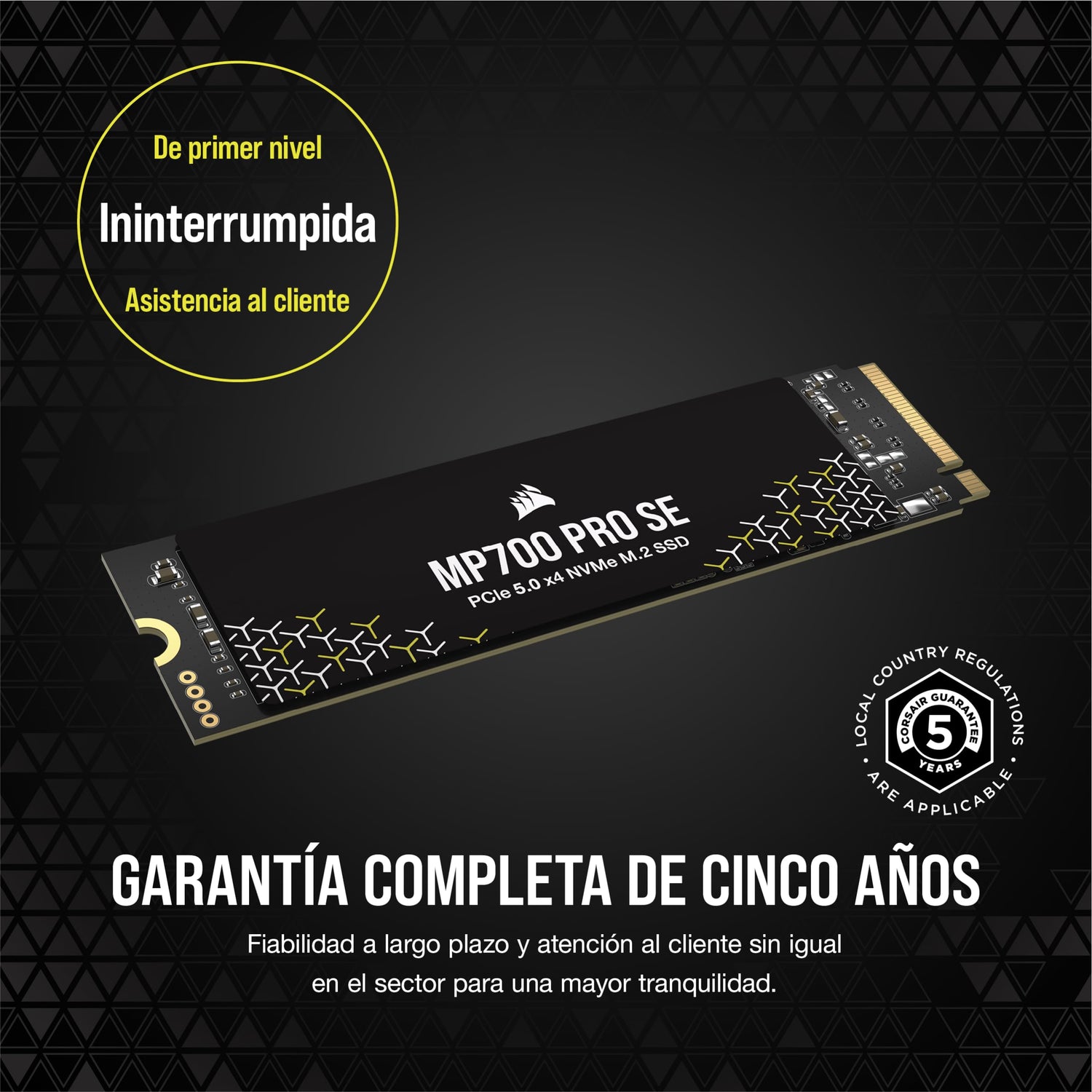 Corsair MP700 Pro SE 4 TB M.2 PCIe Gen5 x4 NVMe 2.0 SSD – M.2 2280 – hasta 14.000 MB/s Velocidad de Lectura Secuencial – TLC NAND de Alta Densidad – Negro