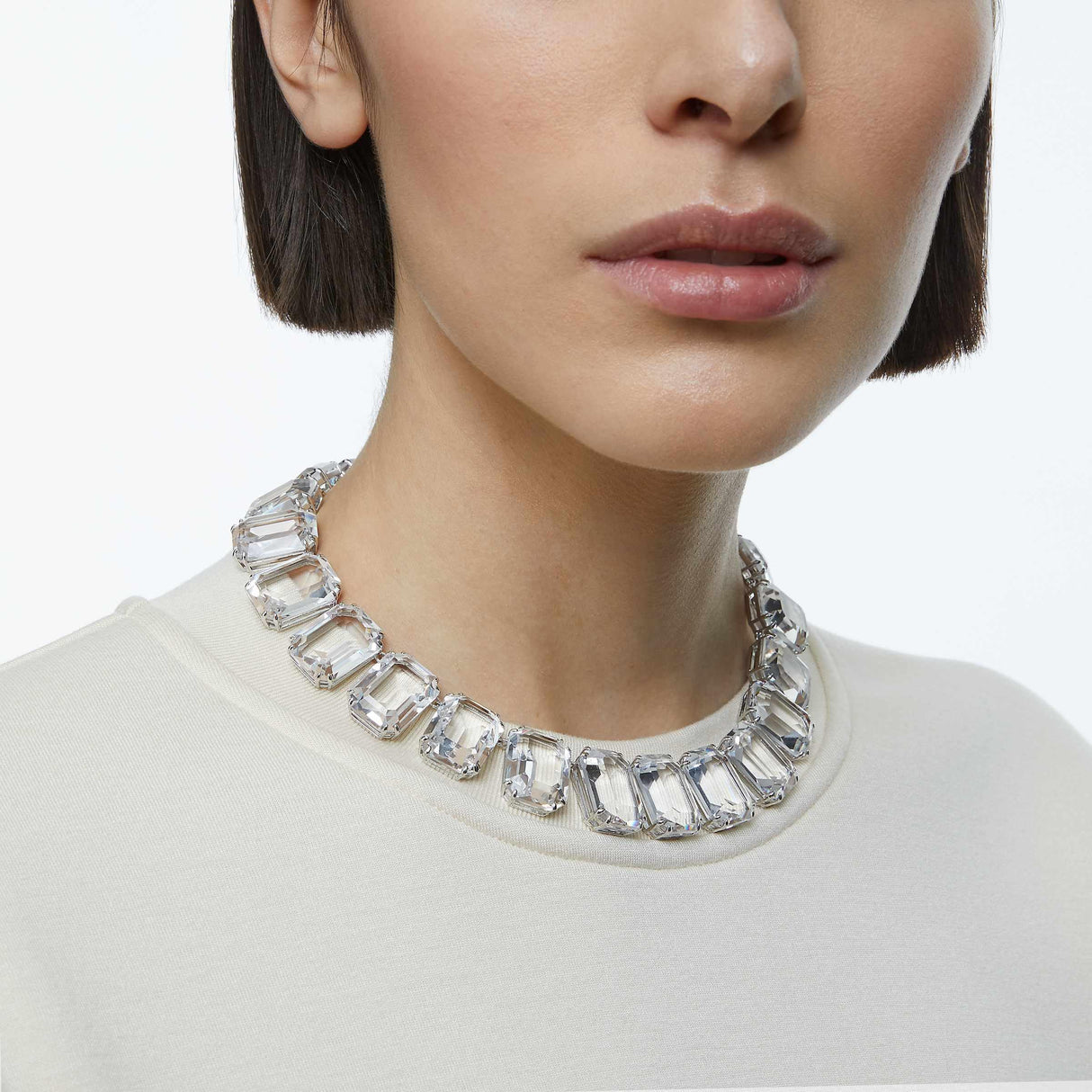 Swarovski Collar Millenia, Cristales de gran tamaño, Talla octogonal, Blanco, Baño de rodio