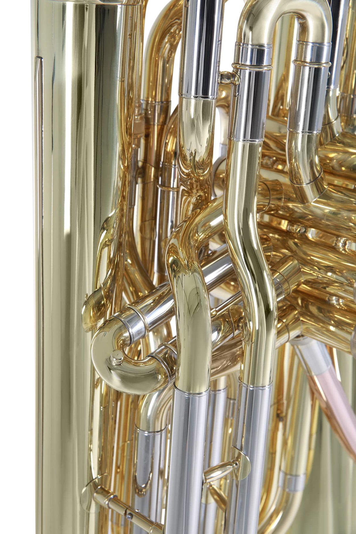 Roy Benson BBb-Tuba TB-312B (tuba premium con diámetro variable, tubo de ataque de latón dorado, 4 válvulas de acción frontal, diseño moderno, sonido profesional y comodidad de transporte en uno)