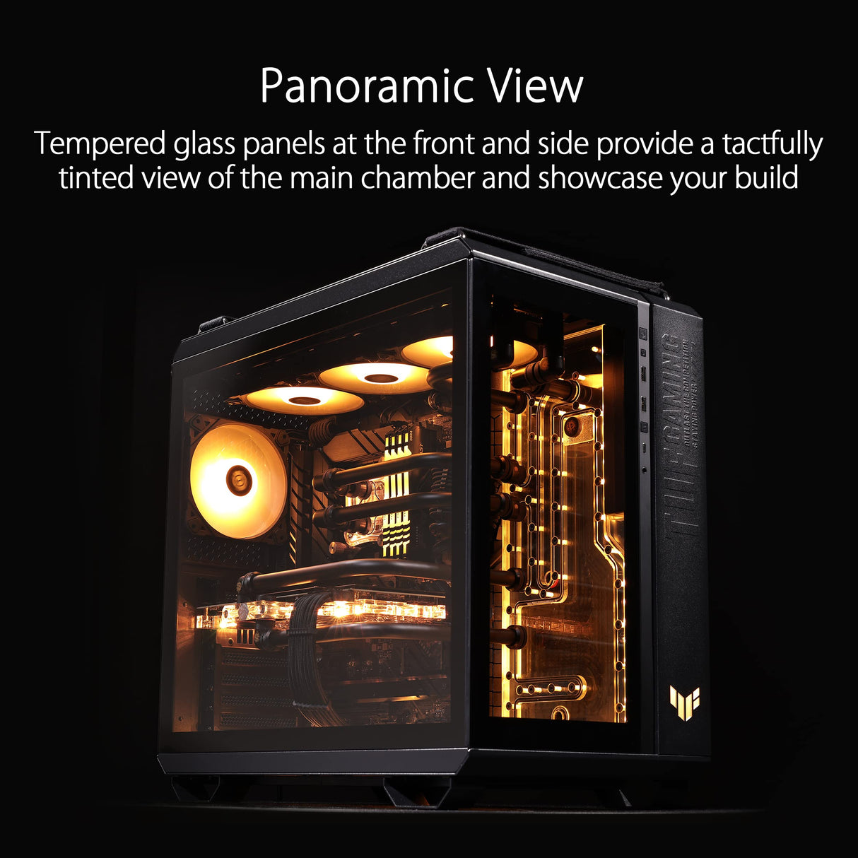 ASUS TUF Gaming GT502 Plus Black - Chasis Gaming ATX (diseño de Doble cámara, Zonas de refrigeración Independientes, Paneles Laterales sin Herramientas, USB 3.2 Gen 2 Tipo-C, Ventiladores ARGB)