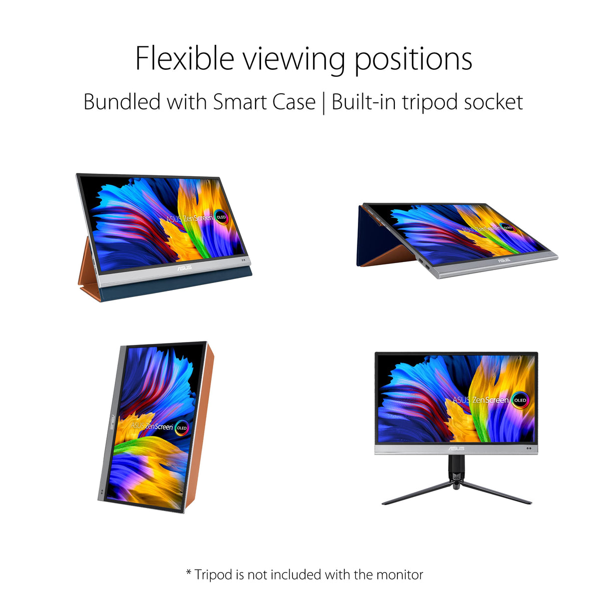 ASUS ZenScreen OLED MQ13AH - Monitor portátil de 13,3 Pulgadas (FHD (1920 x 1080), 100% DCI-P3, 1 ms, Delta E < 2, HDR-10, USB-C, Mini HDMI, Smart Case, antiparpadeo, Baja luz Azul, Negro