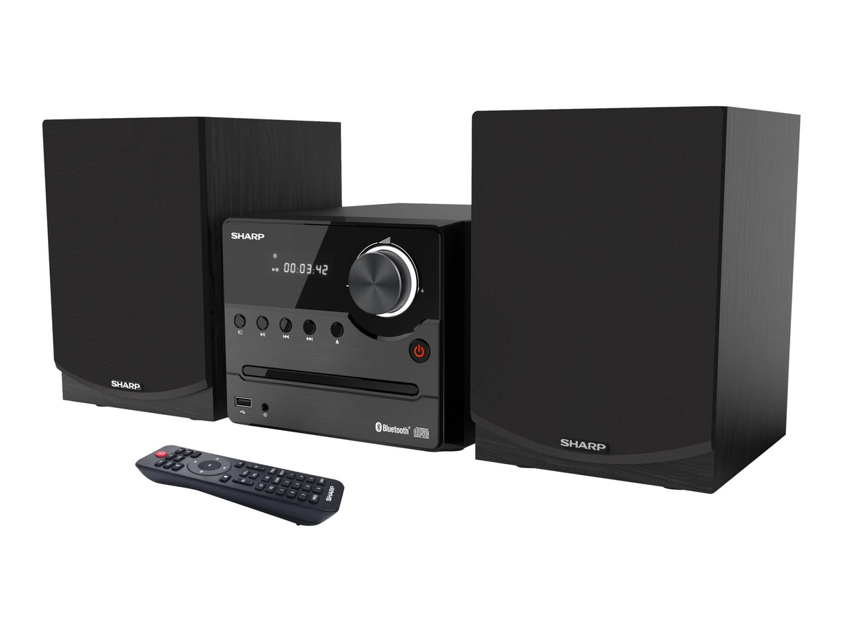 Sharp XL-B512(BK) Microcadena Sound System Estereo con Radio FM, Bluetooth v5.0, CD-MP3, reproducción USB, Altavoces de Madera y 45W Color Negro
