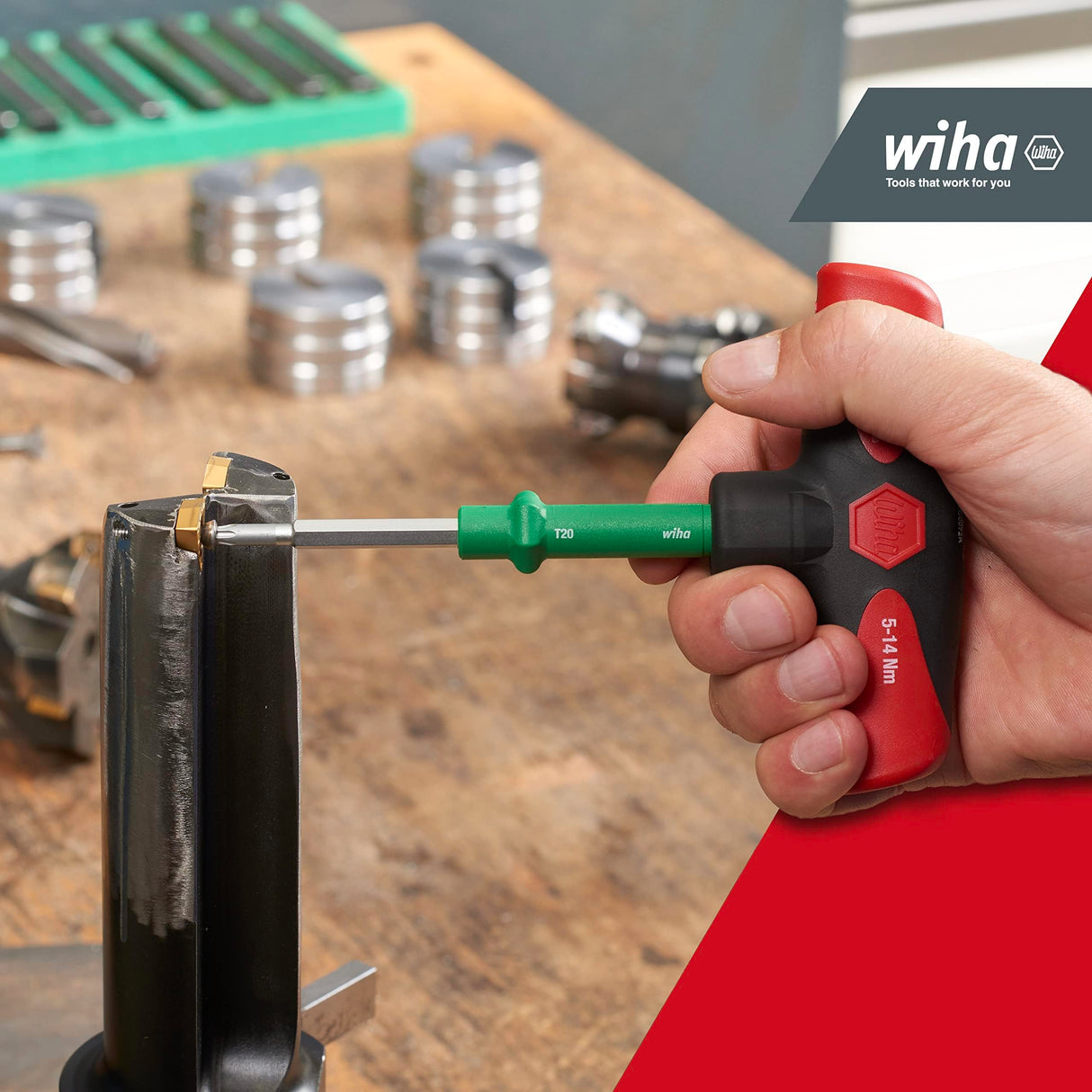 Wiha Juego de destornilladores dinamométricos con mango en T TorqueVario®-ST 5-14 Nm en surtido de 12 unid. con limitación del par de apriete de ajuste variable de incl. caja (29234)