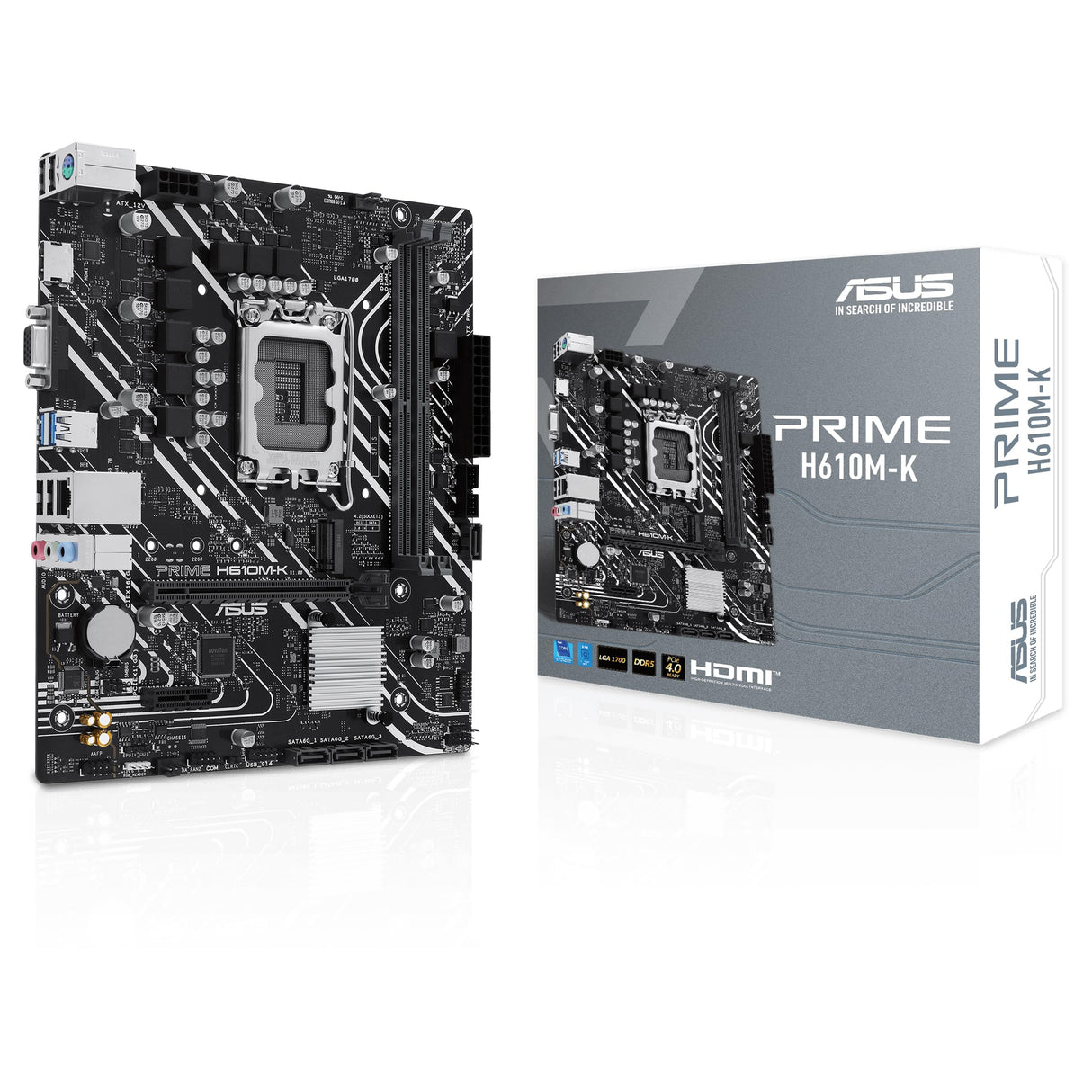 ASUS PRIME H610M-K - Placa base micro-ATX Intel H610 LGA 1700 (DDR5, PCIe 4.0, ranura M.2, Realtek 1 Gb Ethernet, HDMITM/VGA, USB 3.2 Gen 1, SATA 6 Gbps, cabecera COM, cabecera RGB)