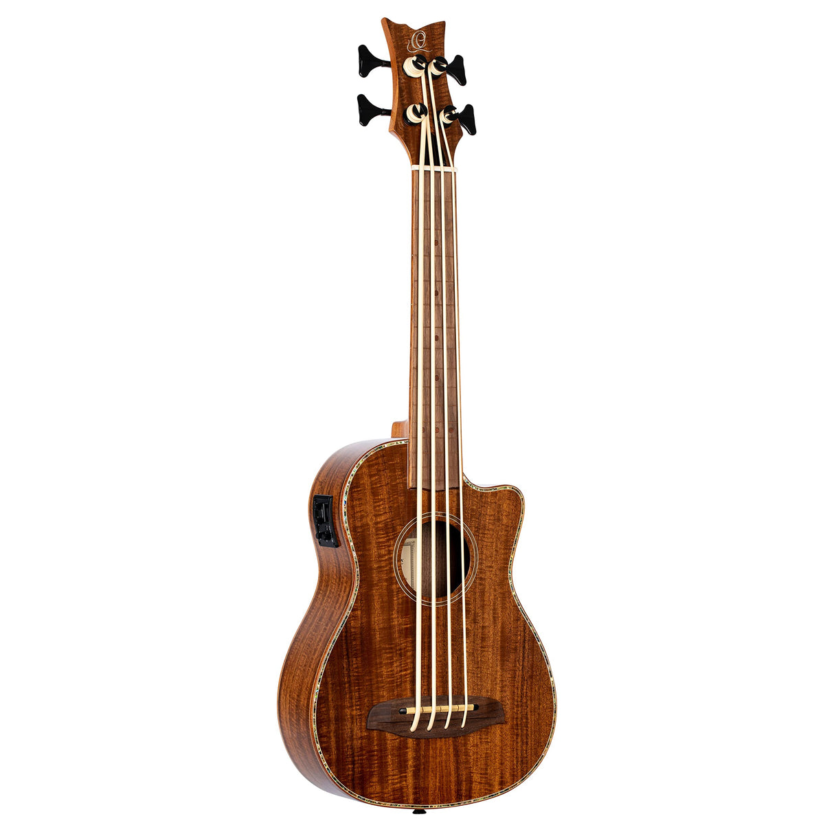 Ortega Guitars Travel Bass electro-acústico - fretless - Serie Lizard - Ukelele bajo - incluye Gigbag - Acacia, Mahagony (CAIMAN-FL-GB)