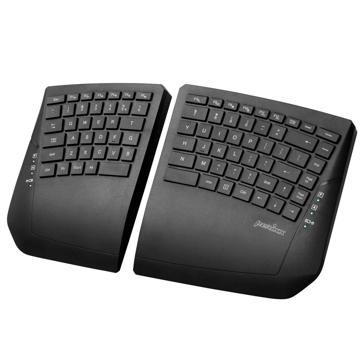 PERIBOARD-624B - Teclado ergonómico inalámbrico dividido - Teclas planas - Ángulo de inclinación ajustable - Diseño inglés de EE. UU