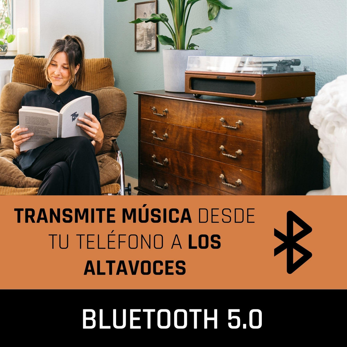 Lenco LS-430 giradiscos - giradiscos Bluetooth - altavoces integrados 40 vatios RMS - transmisión por correa - control de tono - preamplificador - salida RCA y entrada AUX - marrón, LS-430BN
