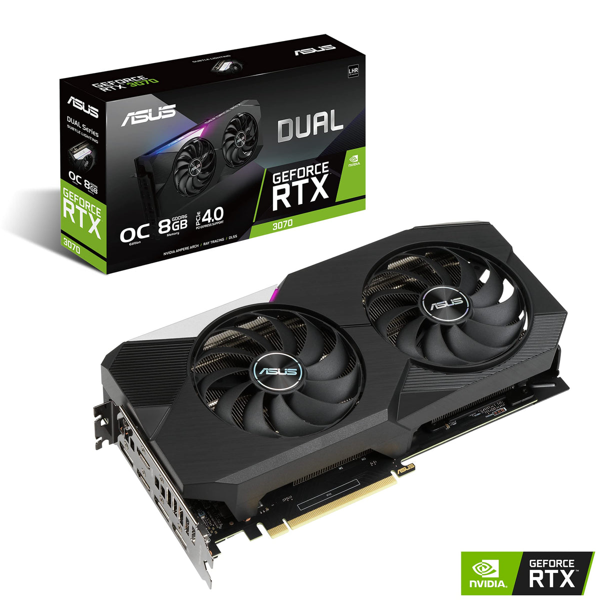 ASUS Dual NVIDIA GeForce RTX 3070 V2 OC Edition - Tarjeta gráfica Gaming (PCIe 4.0, 8 GB GDDR6, LHR, HDMI 2.1, DP 1.4a, Ventiladores Axial-Tech, Dual BIOS, Placa de protección), Blanco
