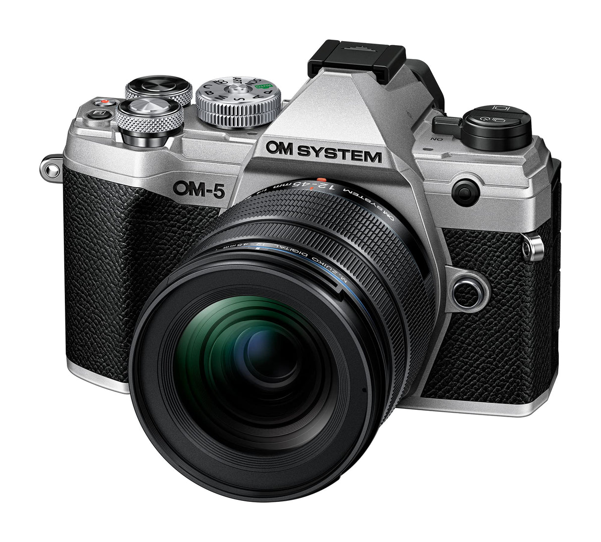 OM SYSTEM OM-5 Cámara con Sistema Micro Four Thirds con Objetivo M.Zuiko Digital ED 12-45mm Pro, Sensor Live Mos de 20 MP, Estabilización de Imagen Mejorada de 5 Ejes, IP53, Plata/Negro