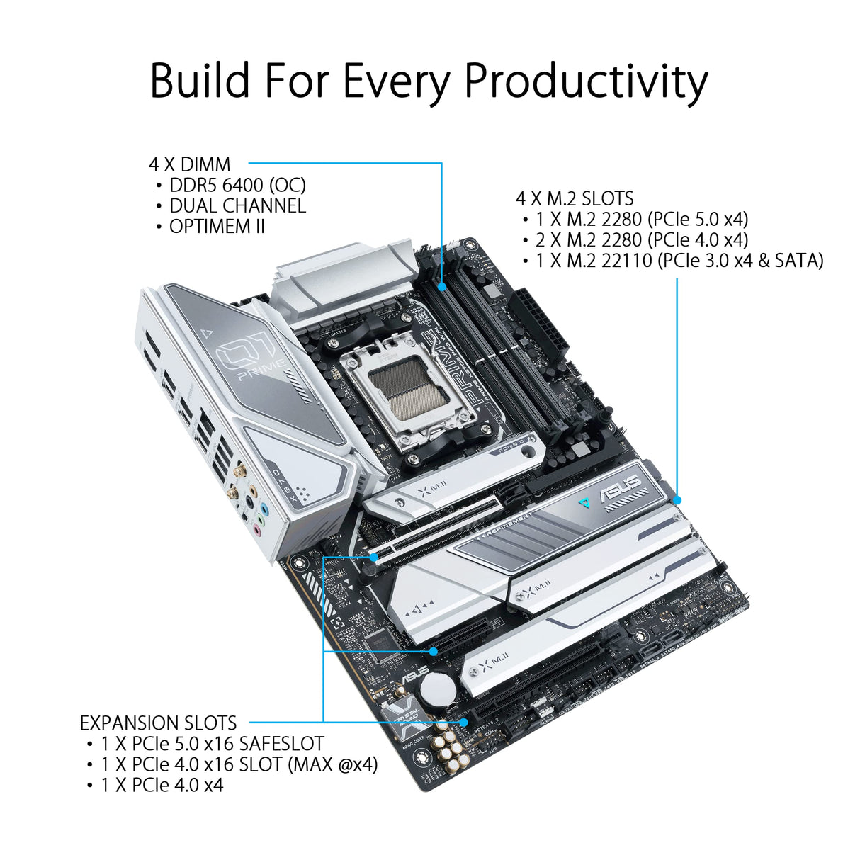 ASUS Prime X670E-PRO WiFi - Placa Base ATX (AMD Ryzen AM5, PCIe 5.0, 4 Ranuras M.2, DDR5, USB 3.2 Gen 2 x 2 de Tipo C, Compatible con USB4, WiFi 6E y Ethernet de 2,5 GB)