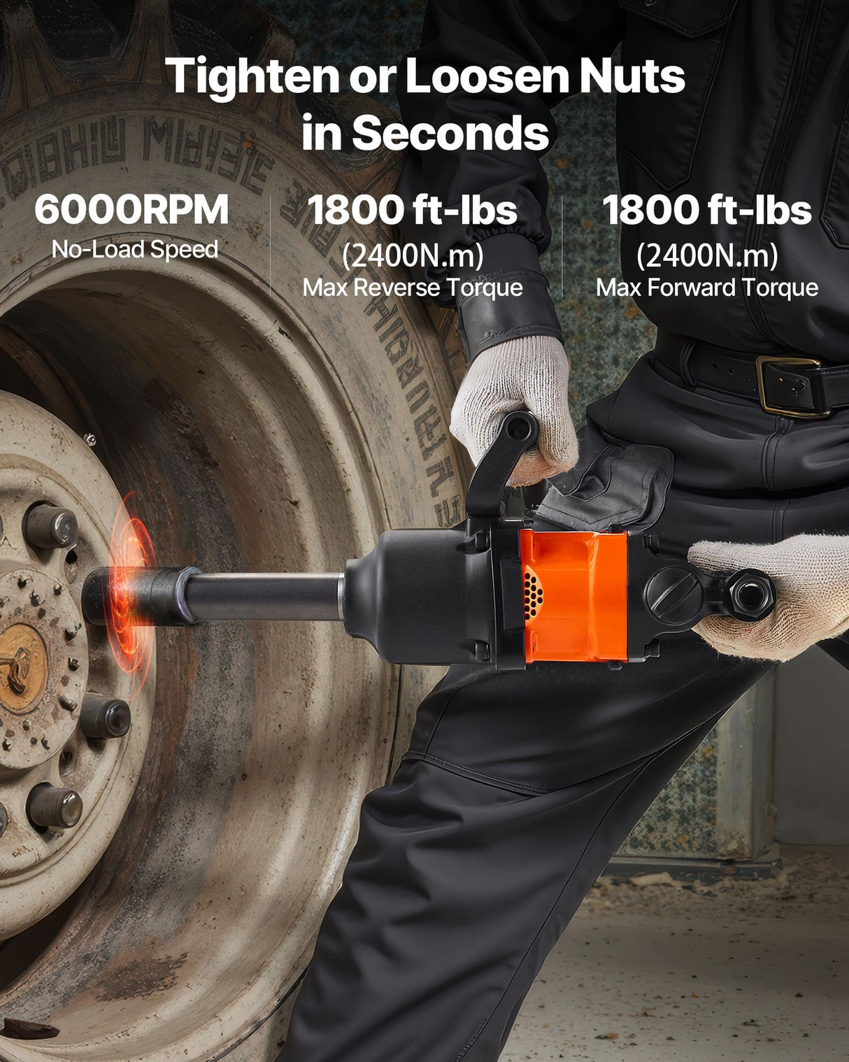 VEVOR Llave de Impacto Neumática de 25,4 mm, Par Máximo Inverso 2400 Nm, 6 Velocidades, 6000 RPM, Yunque 152,4 mm, para Reparación y Mantenimiento de Camiones, Autobuses y Maquinaria Agrícola