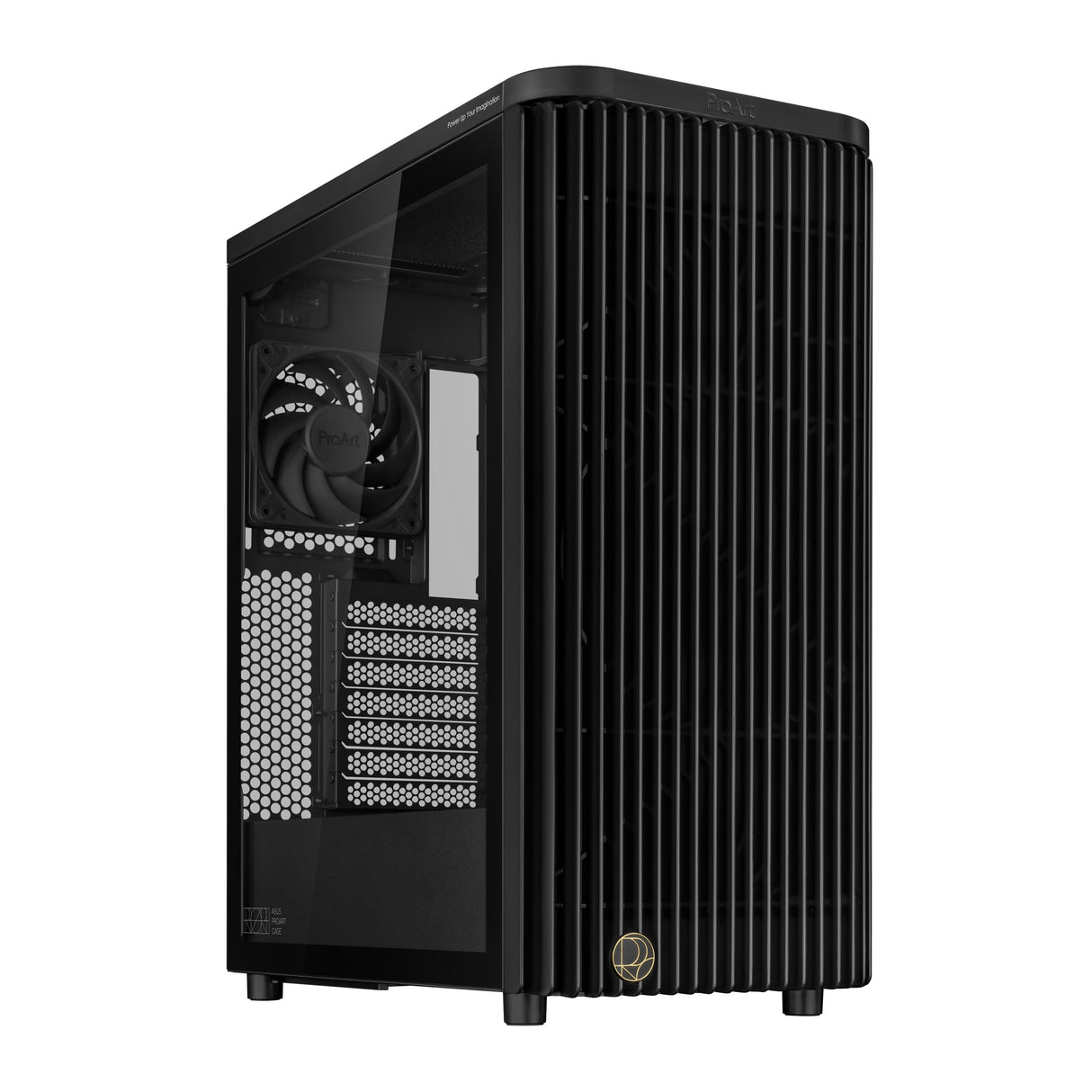 ASUS ProArt PA401, Chasis ATX con Panel de Vidrio Templado, Compatible con GPU de hasta 314 mm, Dos Ventiladores de 160 mm, Bloqueo del Panel Lateral, Soporte para Fuente de alimentación extraíble