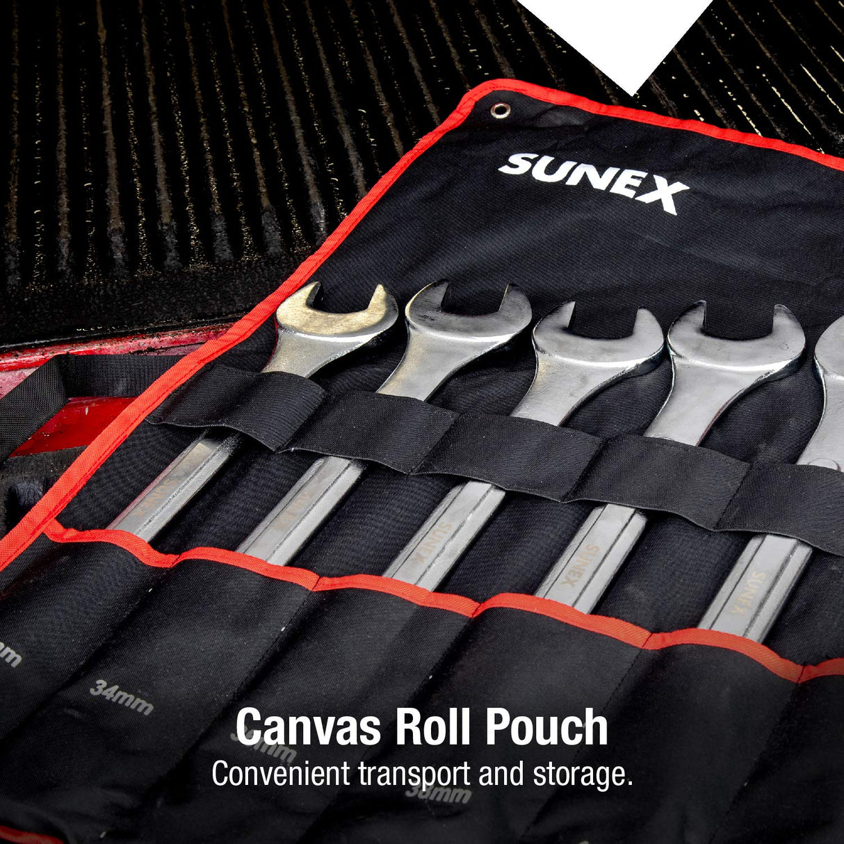 Sunex Tools 9707M - Juego de llaves combinadas métricas jumbo, 7 piezas (incluye estuche enrollable)