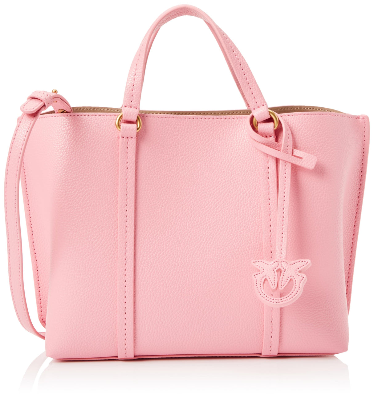 Pinko Carrie Shopper Classic Bottalata de Piel, Bolsa para Mujer, P31q_Rosa-Marino-Dorado Envejecido
