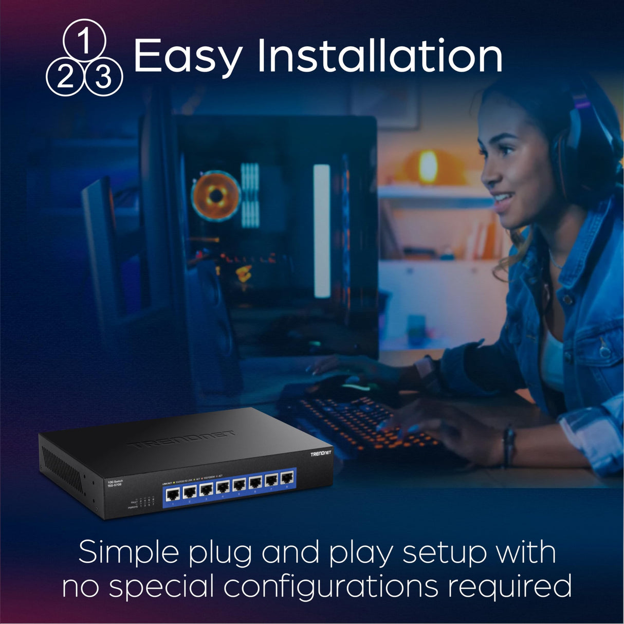 TRENDnet Interruptor de 8 Puertos 10G, 8 Puertos RJ-45 de 10 G, Capacidad de conmutación de 160 Gbps, Montaje en Rack de 10 Conexiones de Red Gigabit, protección de por Vida, Negro, TEG-S708