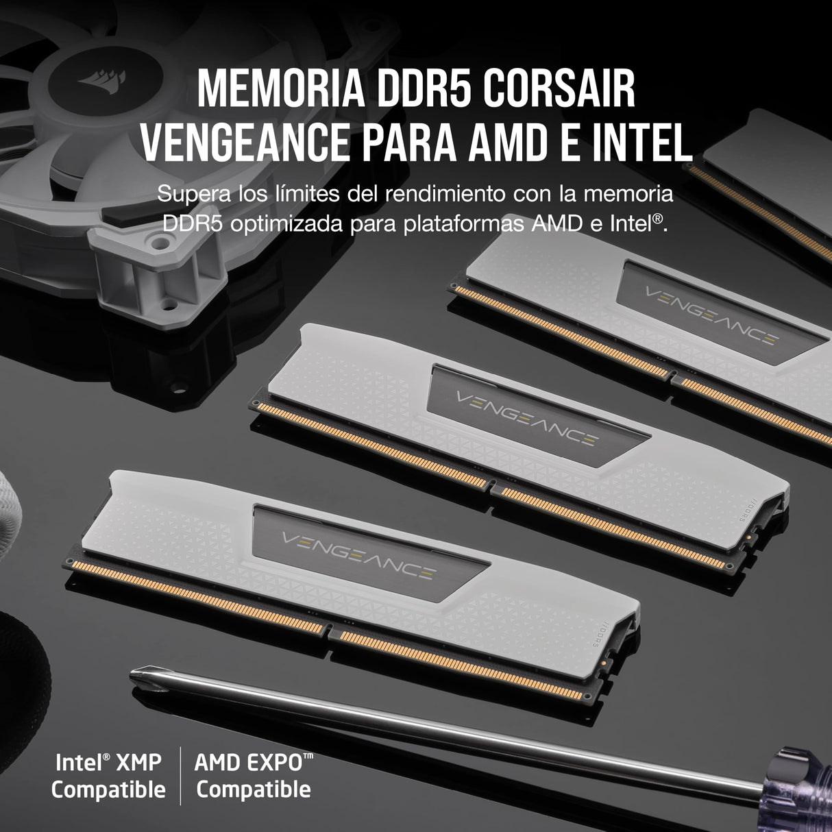 CORSAIR Vengeance DDR5 RAM 32GB (2x16GB) 6400MHz CL36-48-48-104 1.35V AMD Expo Intel XMP 3.0 Memoria de Ordenador de Sobremesa – Blanco (CMK32GX5M2B6400Z36W)