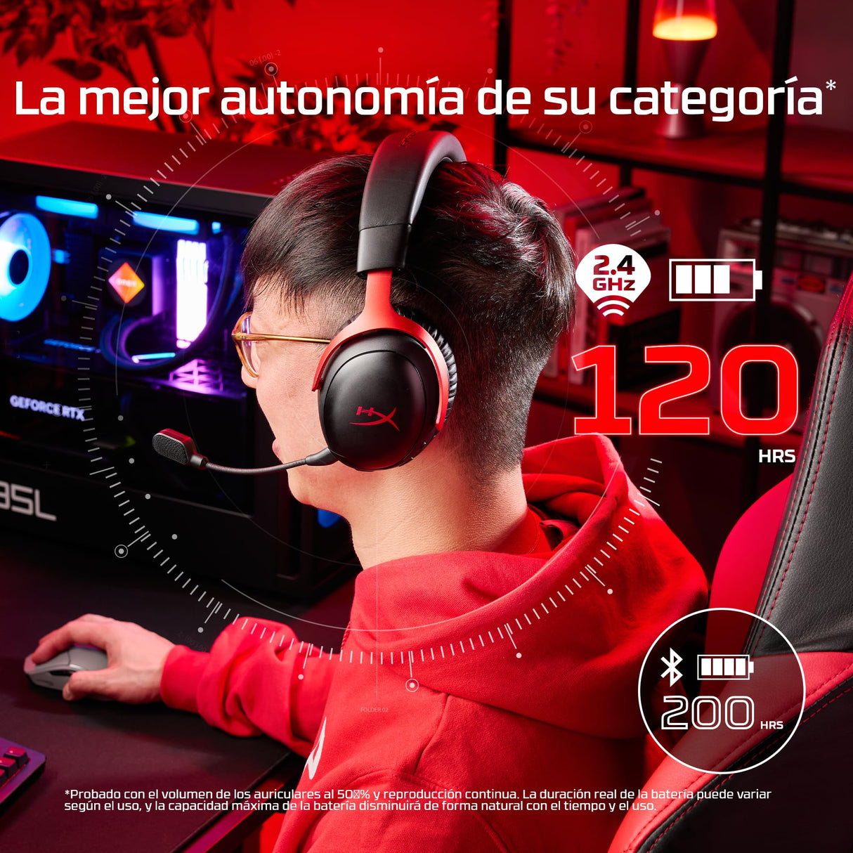 HyperX Cloud III S - Auriculares Gaming inalámbricos, Bluetooth, 2.4Ghz, PC, PS5, Xbox, Drivers 53 mm, DTS, micrófono 10mm, batería hasta 200h, Rojo-Negro
