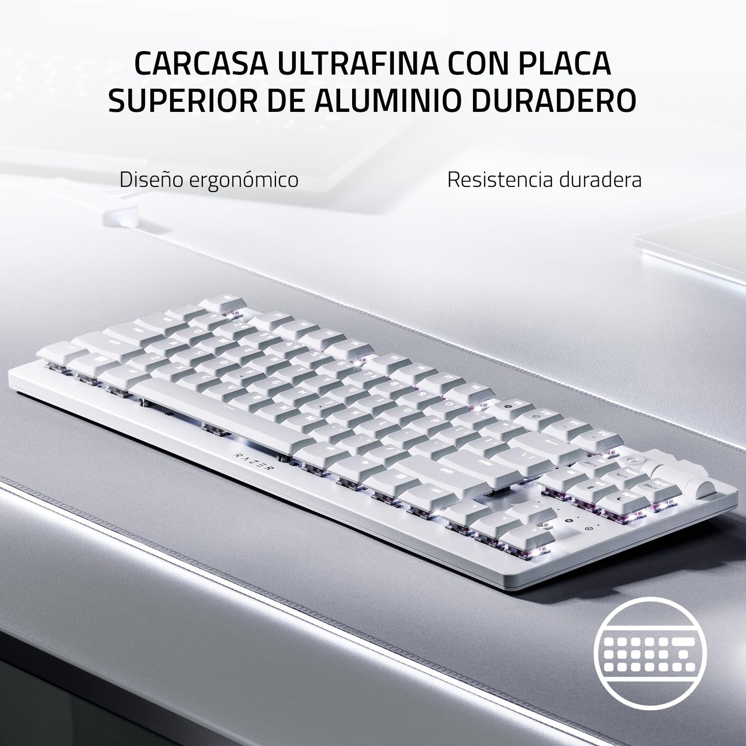 Razer DeathStalker V2 Pro Tenkeyless (Interruptor Rojo) - Teclado Óptico Inalámbrico para Juegos de Bajo Perfil (Interruptores Ópticos Lineales, HyperSpeed Wireless, Bluetooth 5.0) Diseño US, Blanco