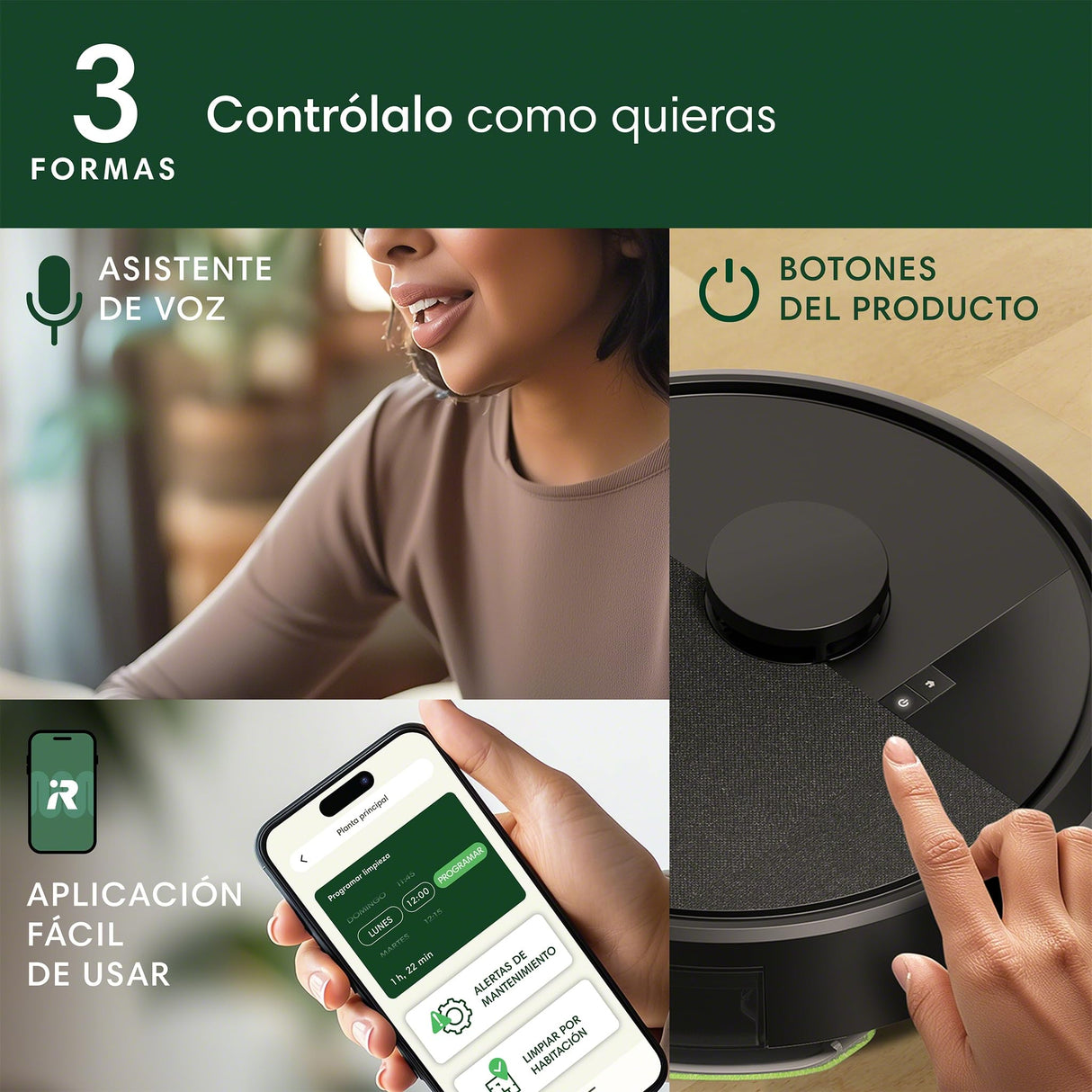 iRobot Roomba 105 Combo, Aspirador y friegasuelos, Clearview LiDAR Mapeo Inteligente, 7000Pa,120 mins,4 Fases, SmartScrub, Evita obstáculos, Zonas exclusión, Recarga y reanuda,App, 3 Modos Limpieza_N