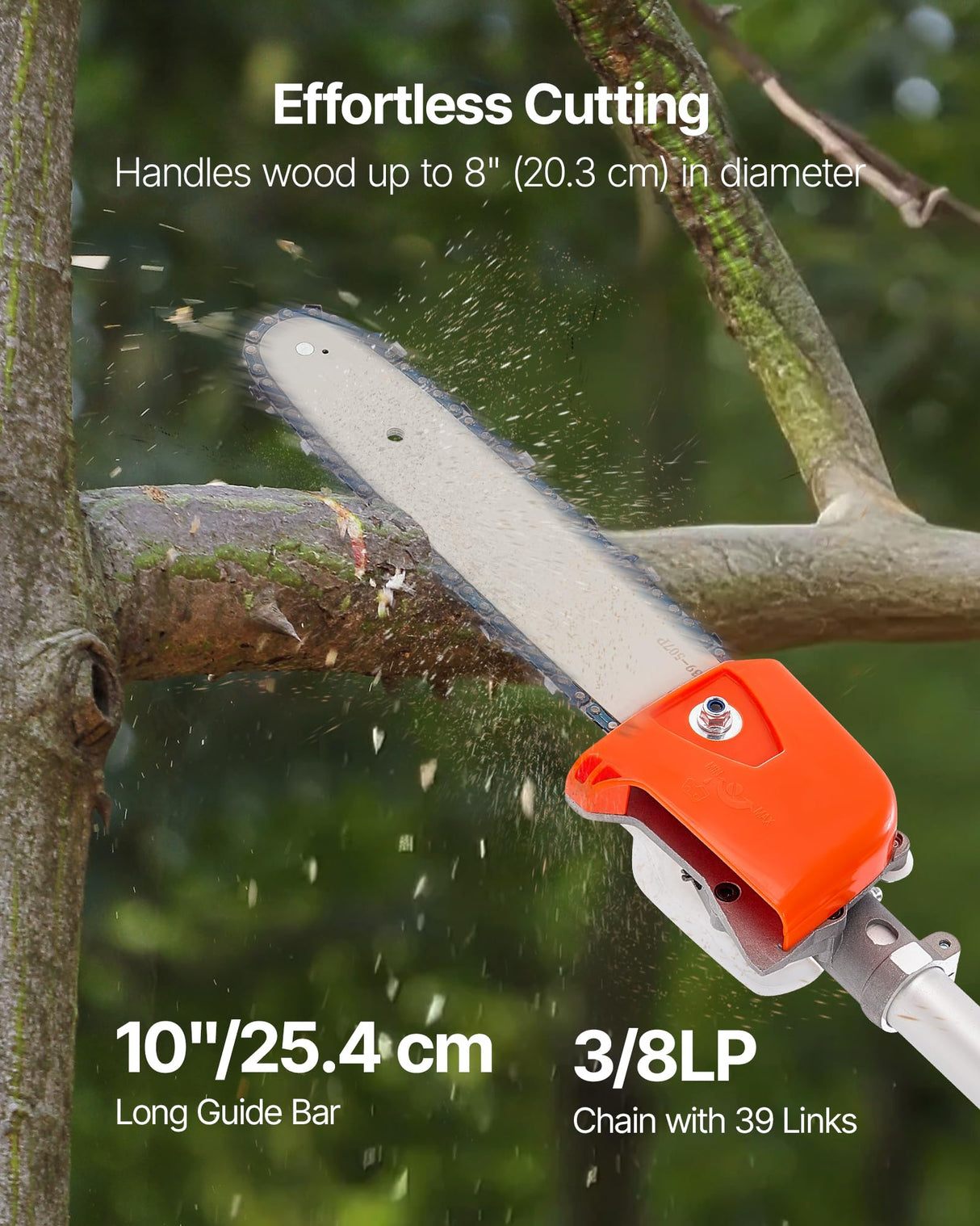 VEVOR Motosierra de Pértiga a Gasolina, Motosierra Inalámbrica de 43 cc y 2 Tiempos con Barra de Corte de 25,4 cm, Tanque de Combustible de 850 ml y Extensible de 2,08-3,58 m para Podar Árboles