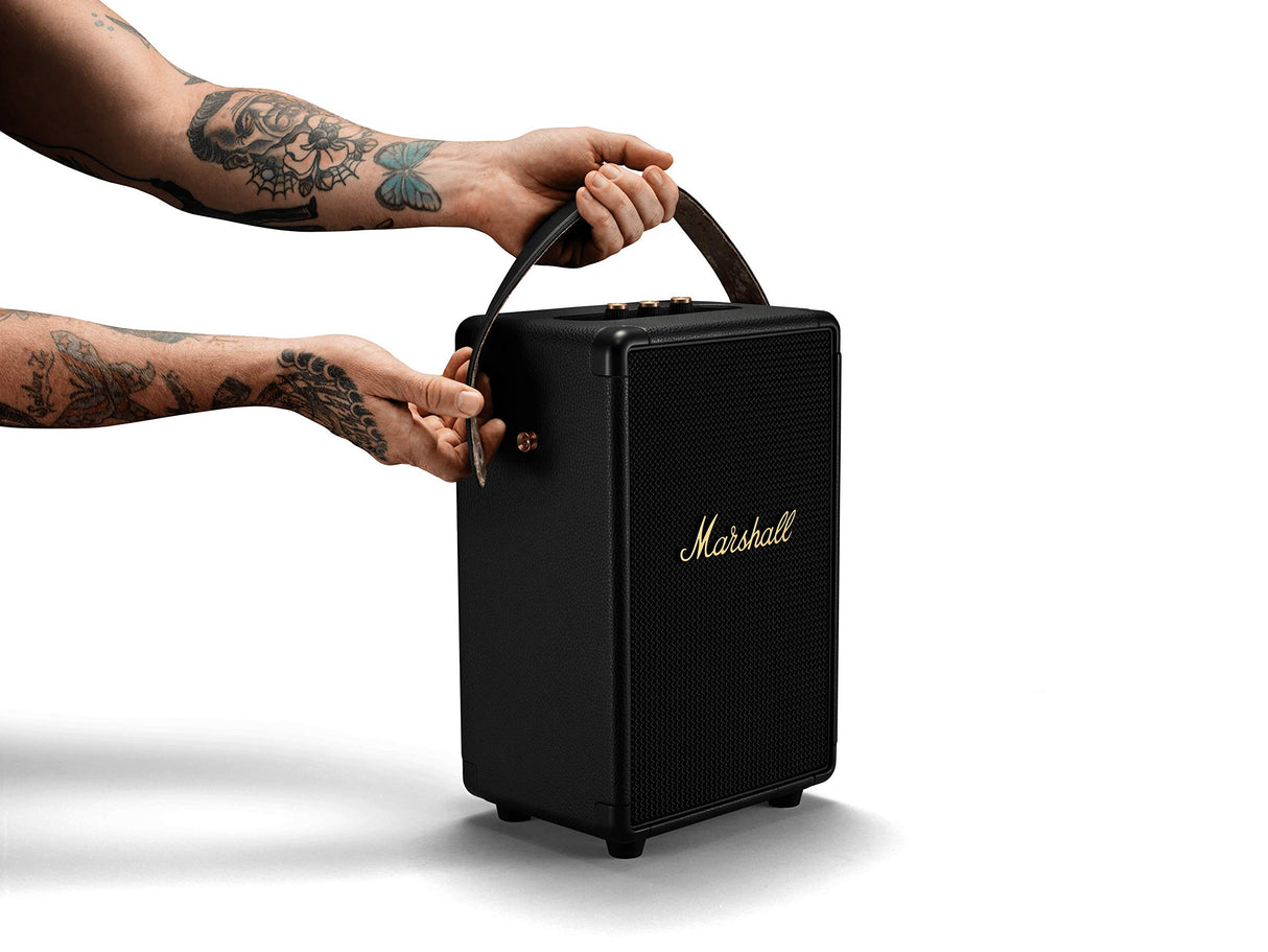 Marshall Tufton Altavoz portátil para fiestas con Bluetooth para exteriores, resistente al agua IPX2, negro y latón