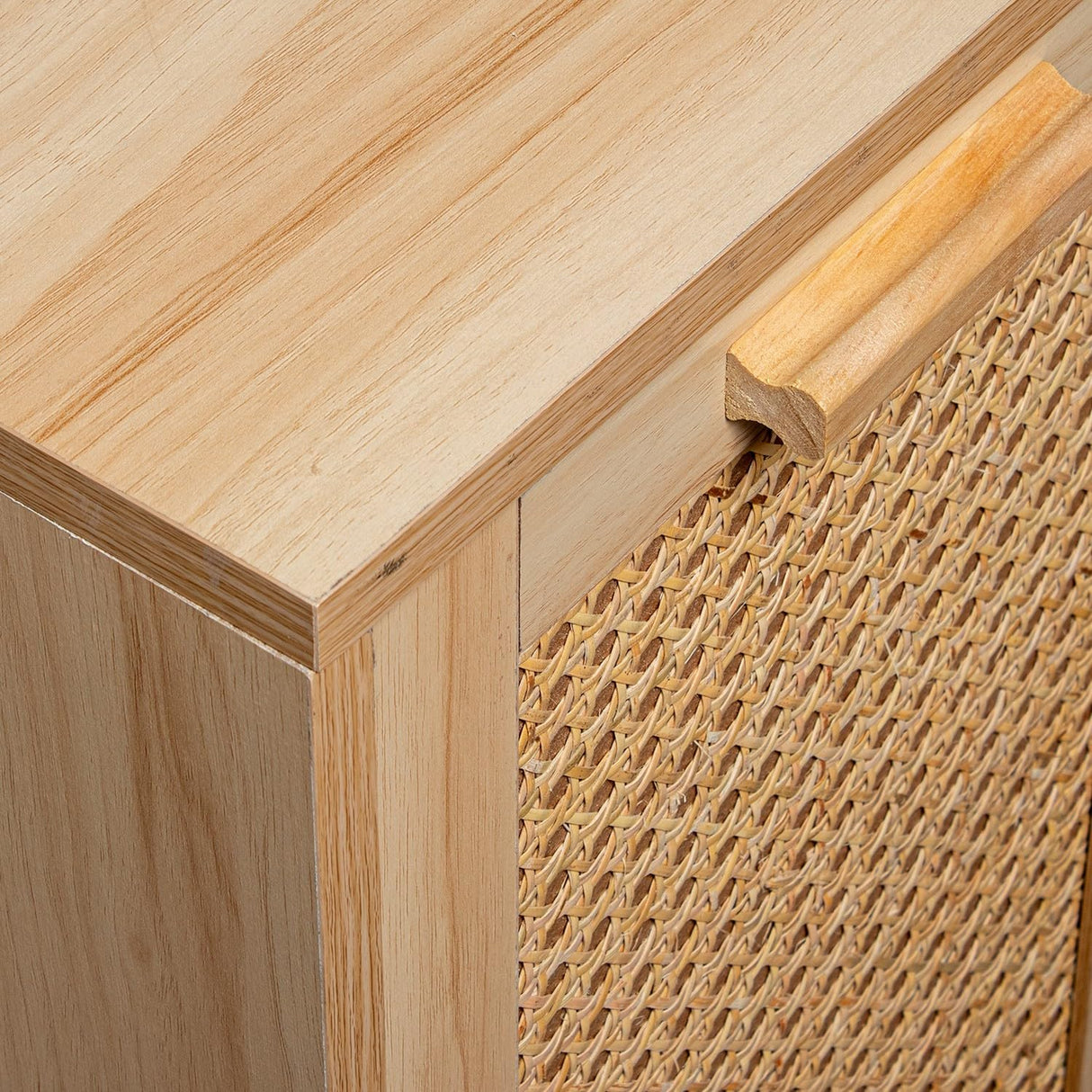 Mueble portarropa cesto Ropa Sucia de Madera DM y Ratan Natural 66x40x68 cm