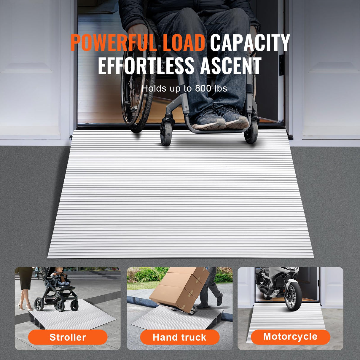 VEVOR Rampa de Umbral Altura de 12,7cm, Rampa de Aluminio para Bordillos Entrada, Capacidad de Carga de 362,8kg, Rampa Modular Ajustable de Aluminio para Sillas de Ruedas, Scooters, Sillas Eléctricas