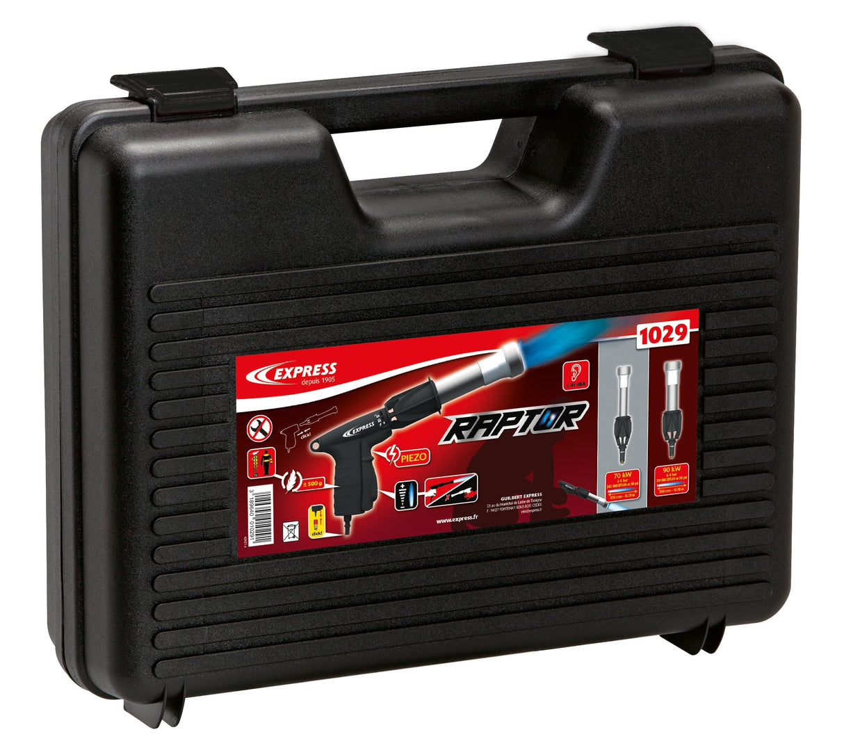 Antorcha de Impermeabilidad RAPTOR, Encendido Piezoeléctrico, Manija de Seguridad con Acoplamiento Rápido - Se Entrega con una Lanza de 90 kW, una Lanza de 70 kW y un Adaptador Rápido - EXPRESS
