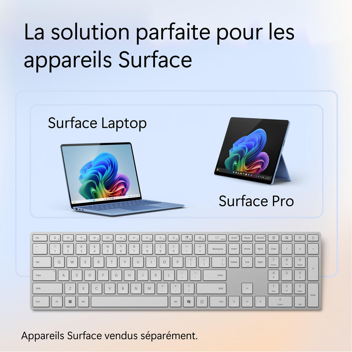 Surface Microsoft Keyboard 2024 - Teclado inalámbrico Bluetooth Compatible con Windows 11 (Teclado AZERTY francés) - Gris