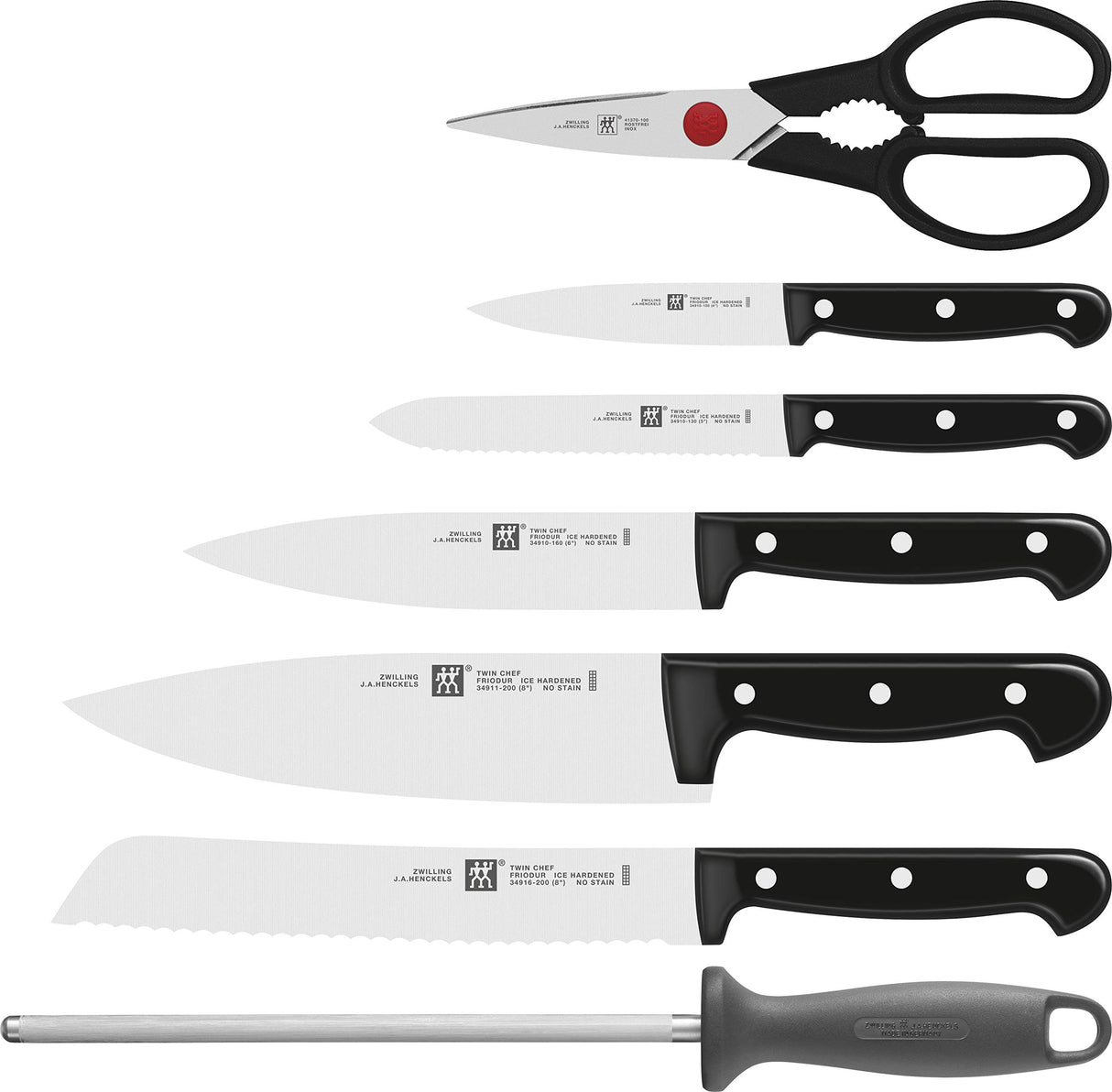 ZWILLING Bloque de cuchillos, 8 piezas, Bloque de bambú, Cuchillo y tijeras de acero inoxidable especial / mango de plástico, Twin Chef