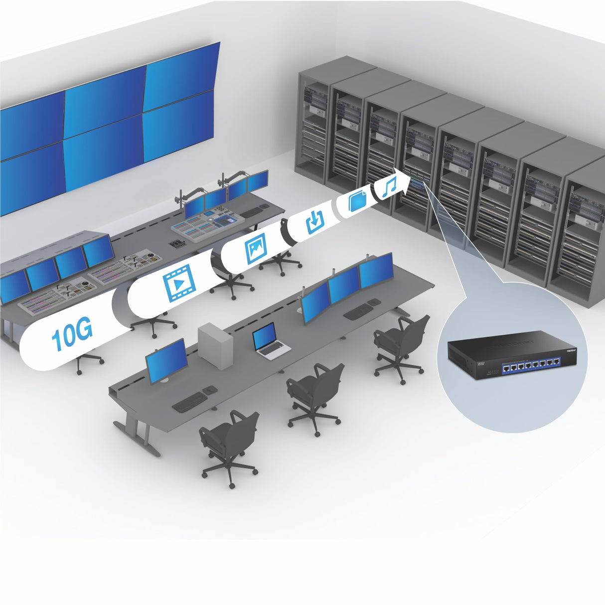 TRENDnet Interruptor de 8 Puertos 10G, 8 Puertos RJ-45 de 10 G, Capacidad de conmutación de 160 Gbps, Montaje en Rack de 10 Conexiones de Red Gigabit, protección de por Vida, Negro, TEG-S708