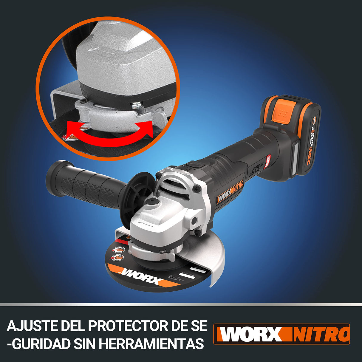 WORX Amoladora Brushless a batería 125mm 20V | PowerShare | WX812 | Incluye 1 batería 4Ah, cargador y maletín | Motor sin escobillas | Cuerpo delgado para un mejor agarre