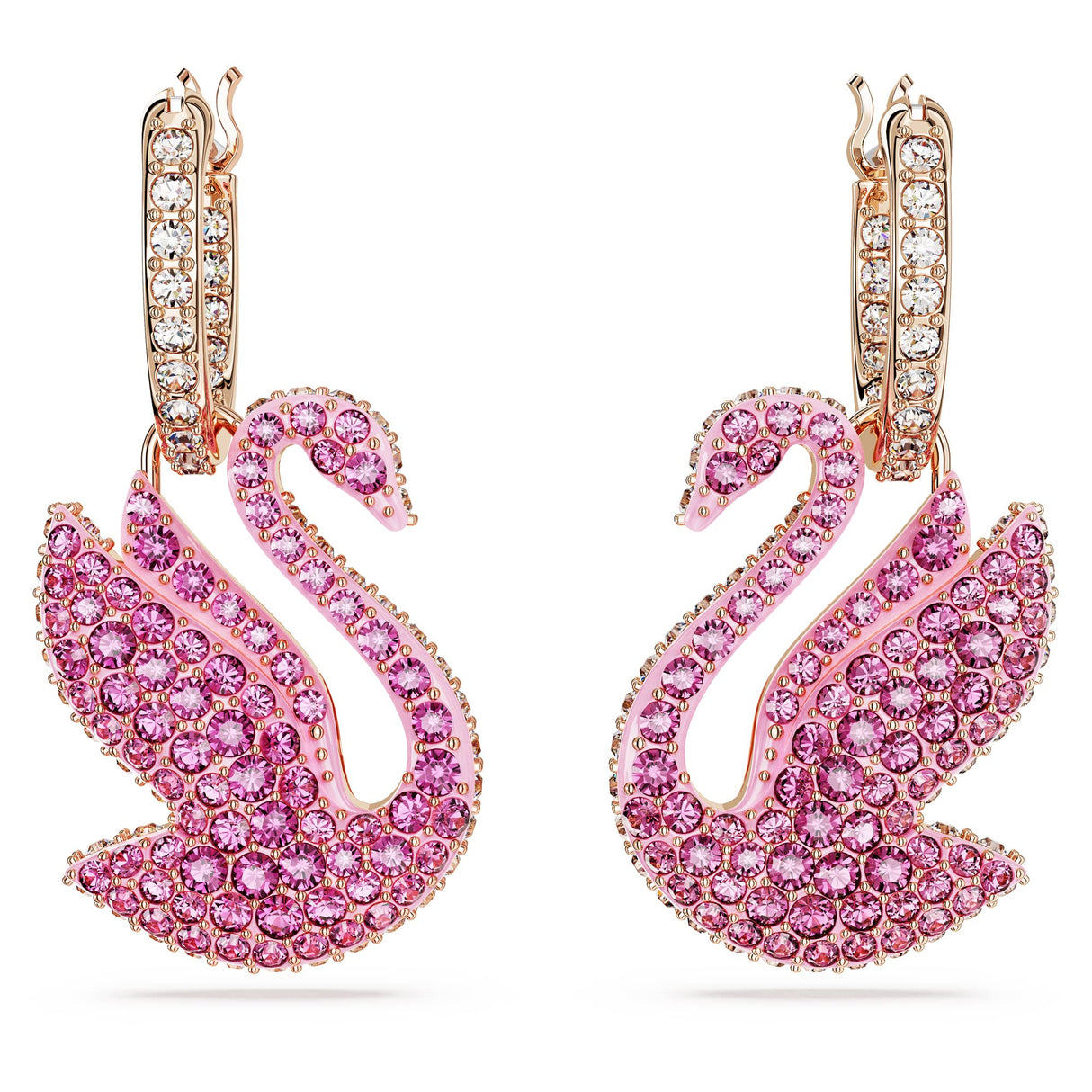 Swarovski Pendientes Swarovski Iconic Swan, Cisne, Rosas, Baño tono oro rosa