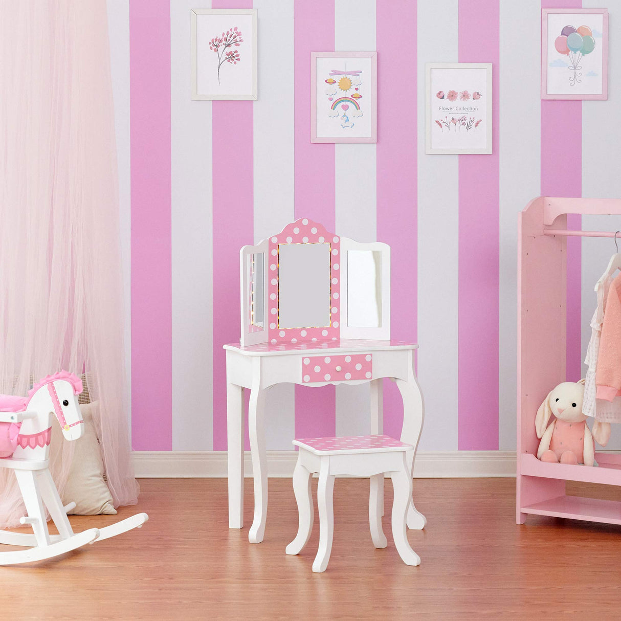 Fantasy Fields Teamson Kids Juego De Tocador Rosa con Espejo Y Luces Tocador Madera TD-11670FL