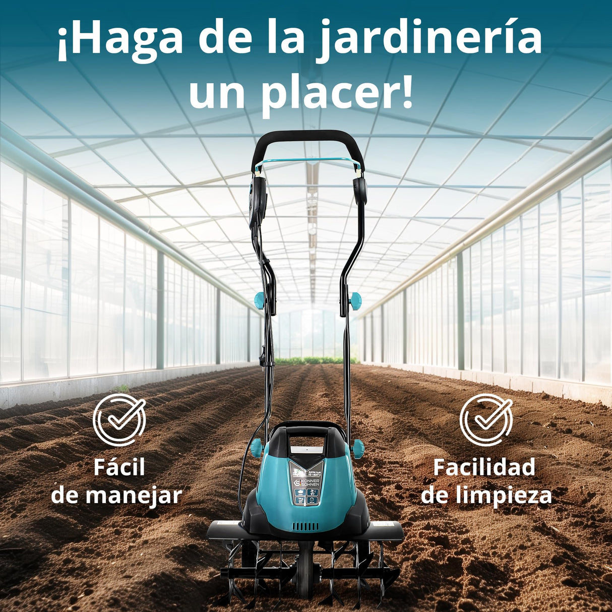 Könner & Söhn KS 1500 T E - Azada eléctrica de acero de 23 cm, ancho de trabajo de 40 cm, profundidad de trabajo de 23 cm, 1500 W, 230 V, fresadora de jardín para parcelas de patio, flores y parterres