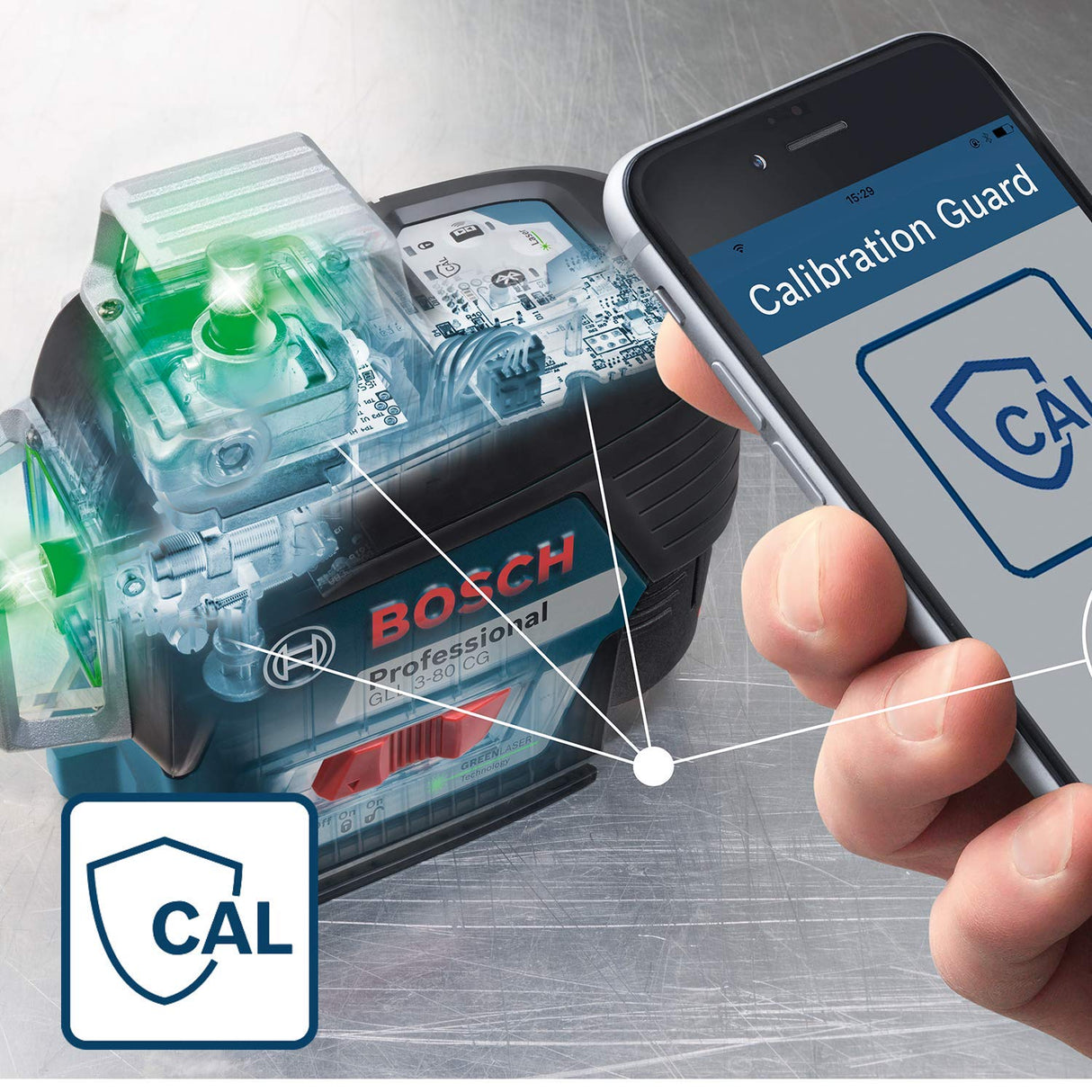 Bosch Professional 12V System nivel láser GLL 3-80 CG (2 baterías de 12 V, cargador, láser verde, función de aplicación, soporte, alcance: hasta 30 m, en L-BOXX) – Amazon Exclusive Set